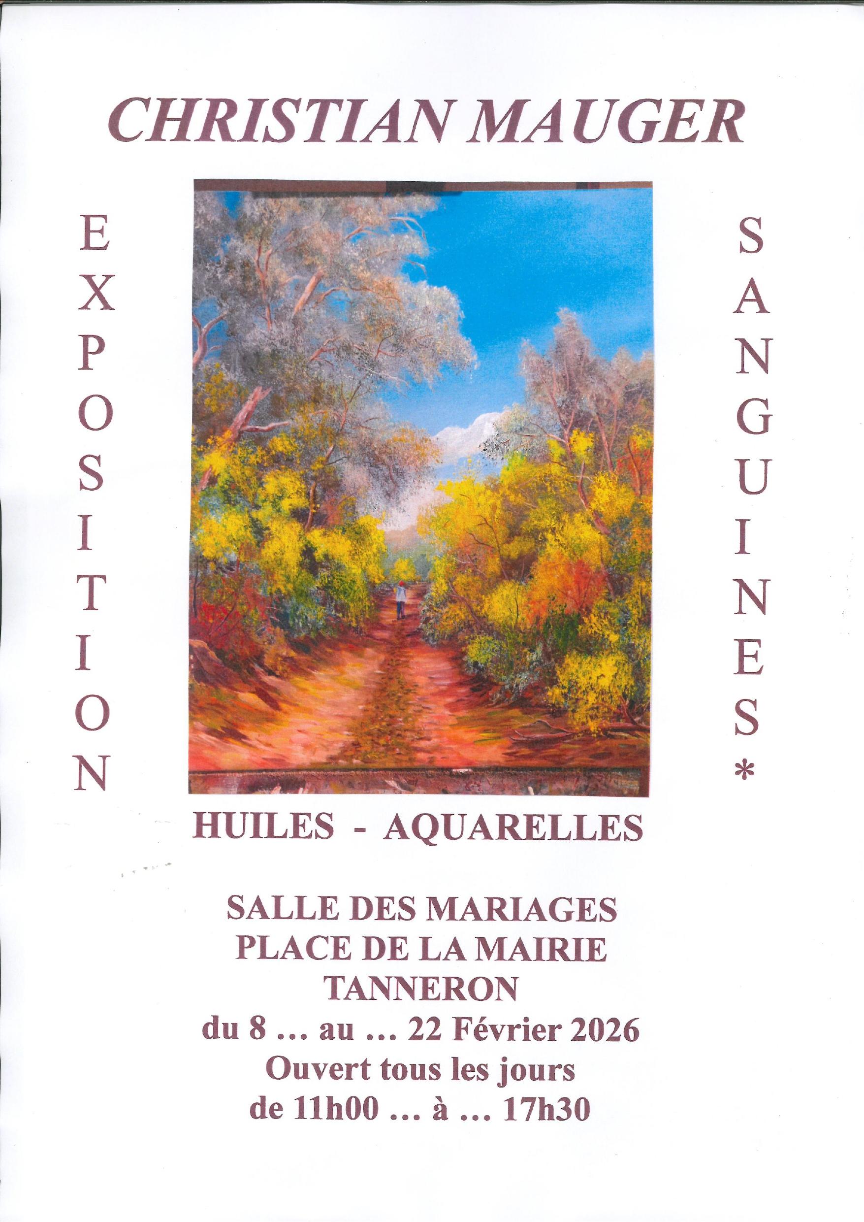 Exposition de peinture aquarelle et sanguine par Christian Mauger