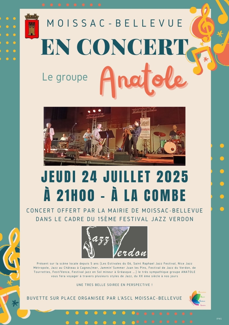 Concert avec le groupe Anatole -15e Festival Jazz Verdon