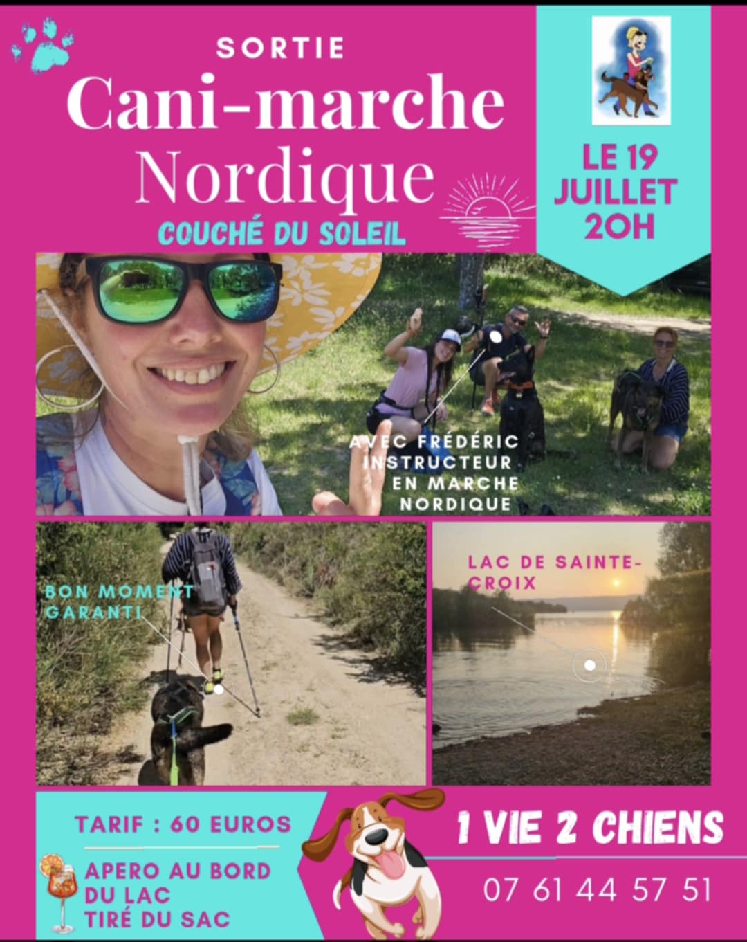 Cani-marche nordique et coucher du soleil