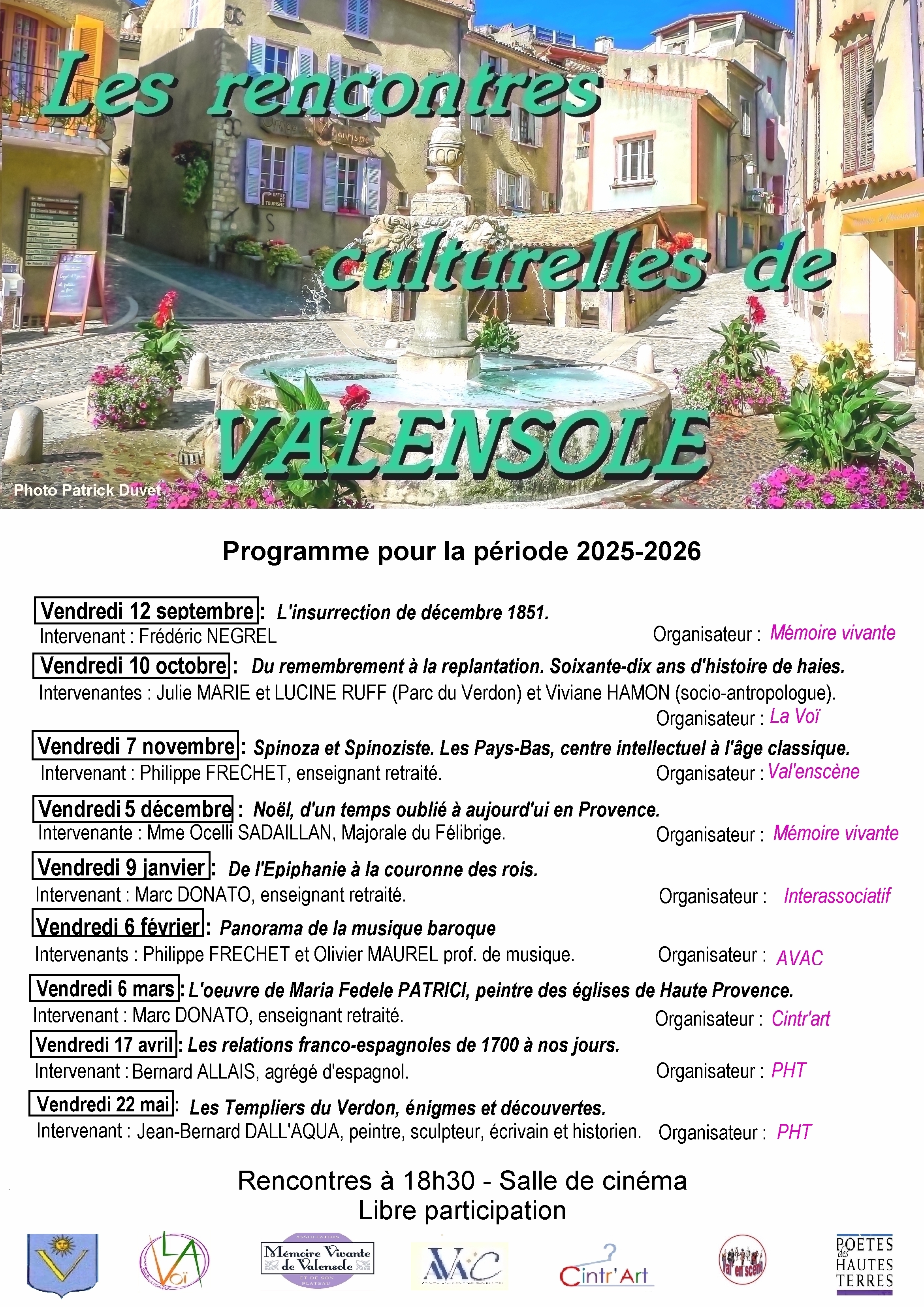Les rencontres culturelles de Valensole : priode 2025-2026