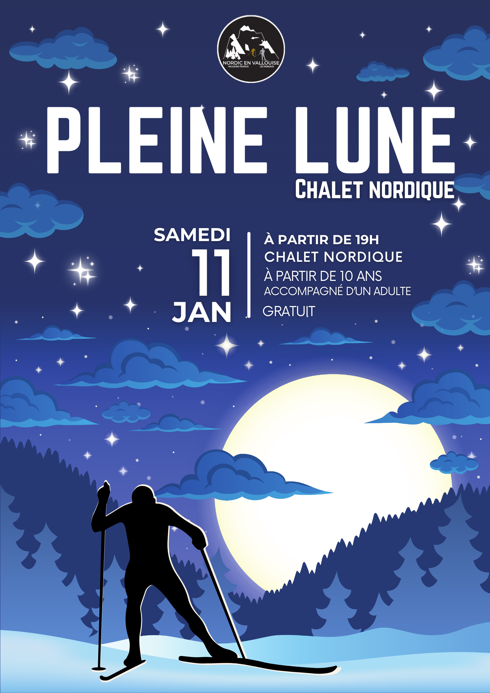 Soire spciale pleine lune en skis de fond !