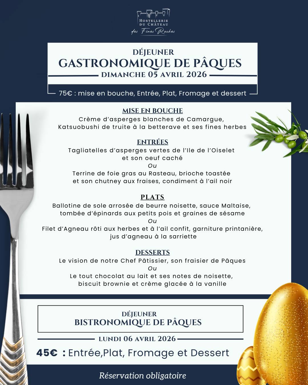 D�jeuners de P�ques � l'Hostellerie du Ch�teau des Fines Roches