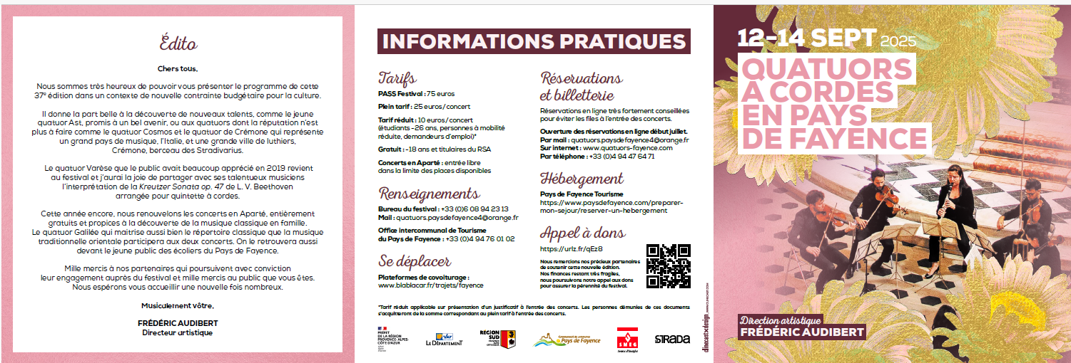 Concert Quatuor Varse :37me Festival de Quatuors  cordes du Pays de Fayence
