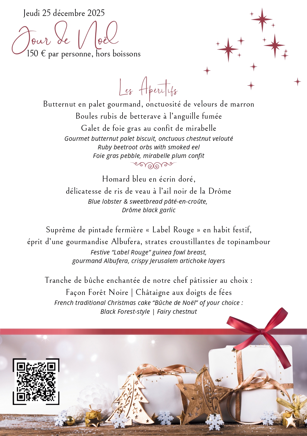 Menu du jour de No�l 2025 - La Table de la R�serve