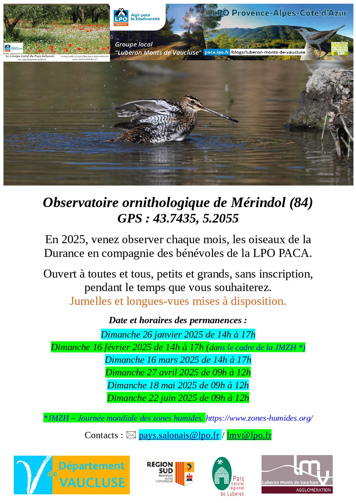 Observation des Oiseaux de la Durance  l'observatoire ornithologique de Mrindol