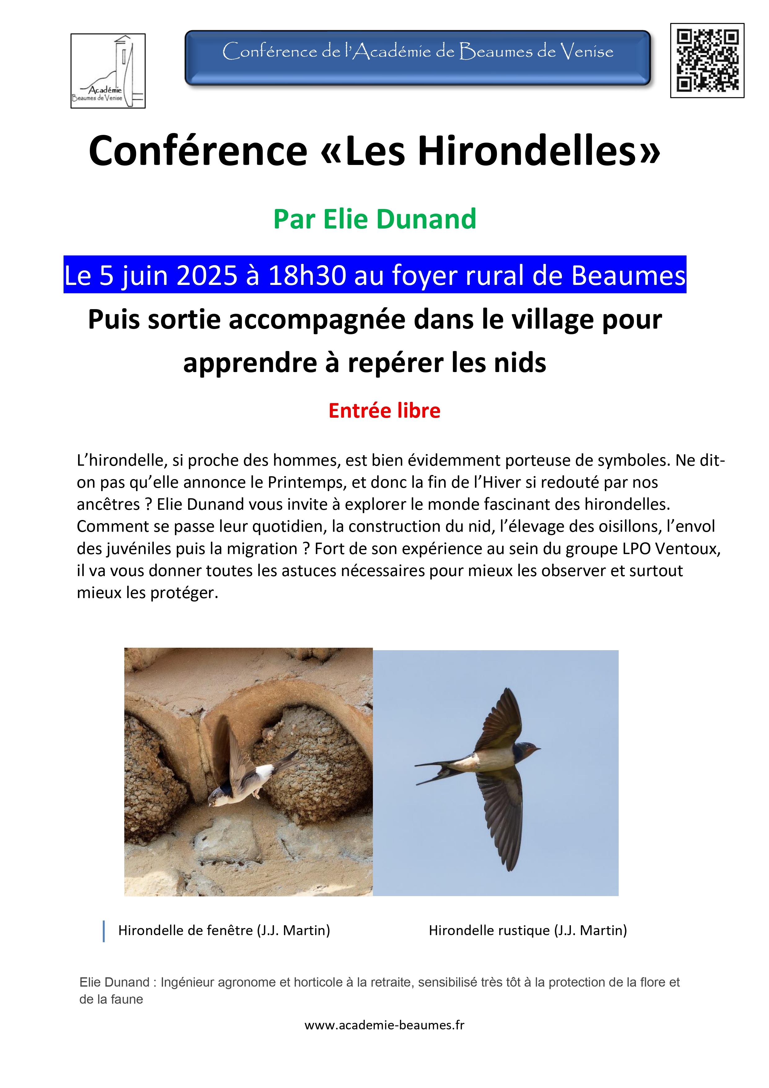 Confrence de l'Acadmie : Les hirondelles