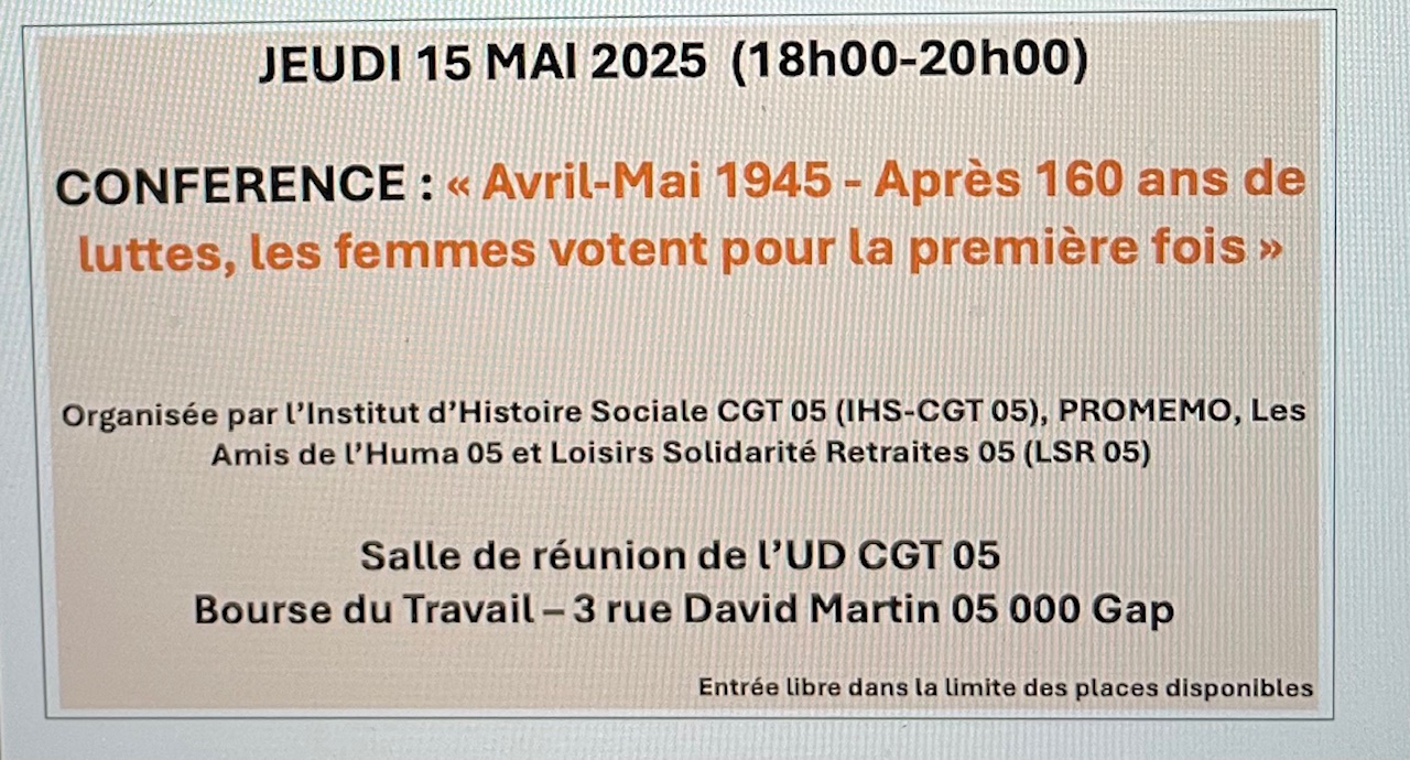 Confrence  Avril-Mai 1945. Le premier vote des femmes