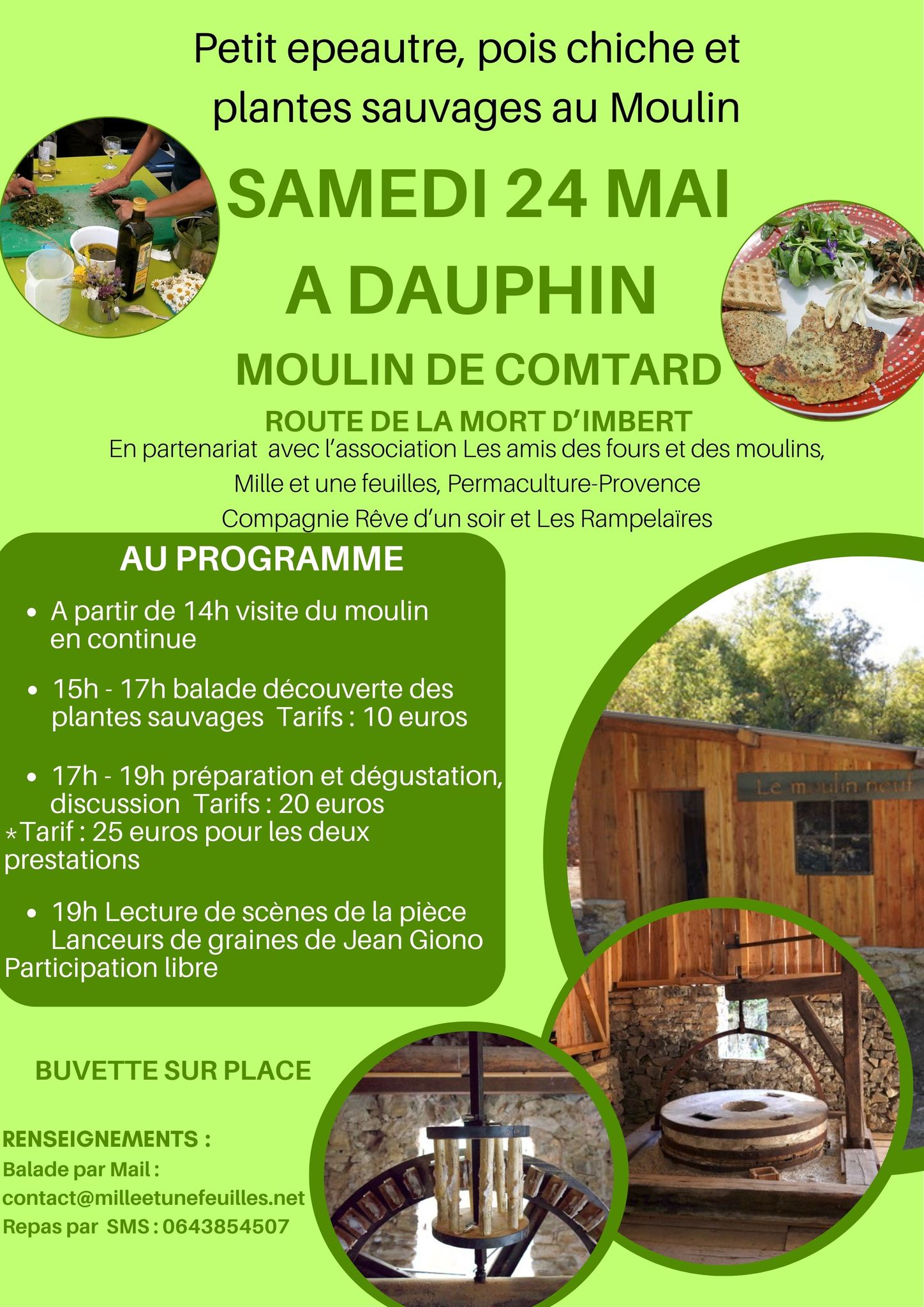Petit peautre, pois chiches et plantes sauvages au moulin de Comtard