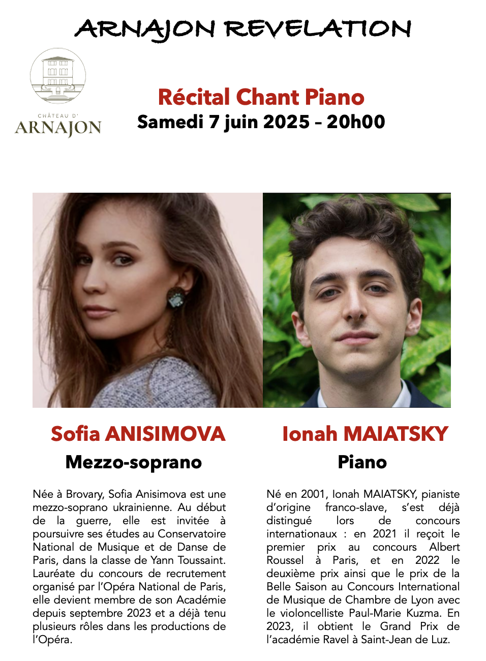 Concert au Chteau d'Arnajon, chant  piano.
