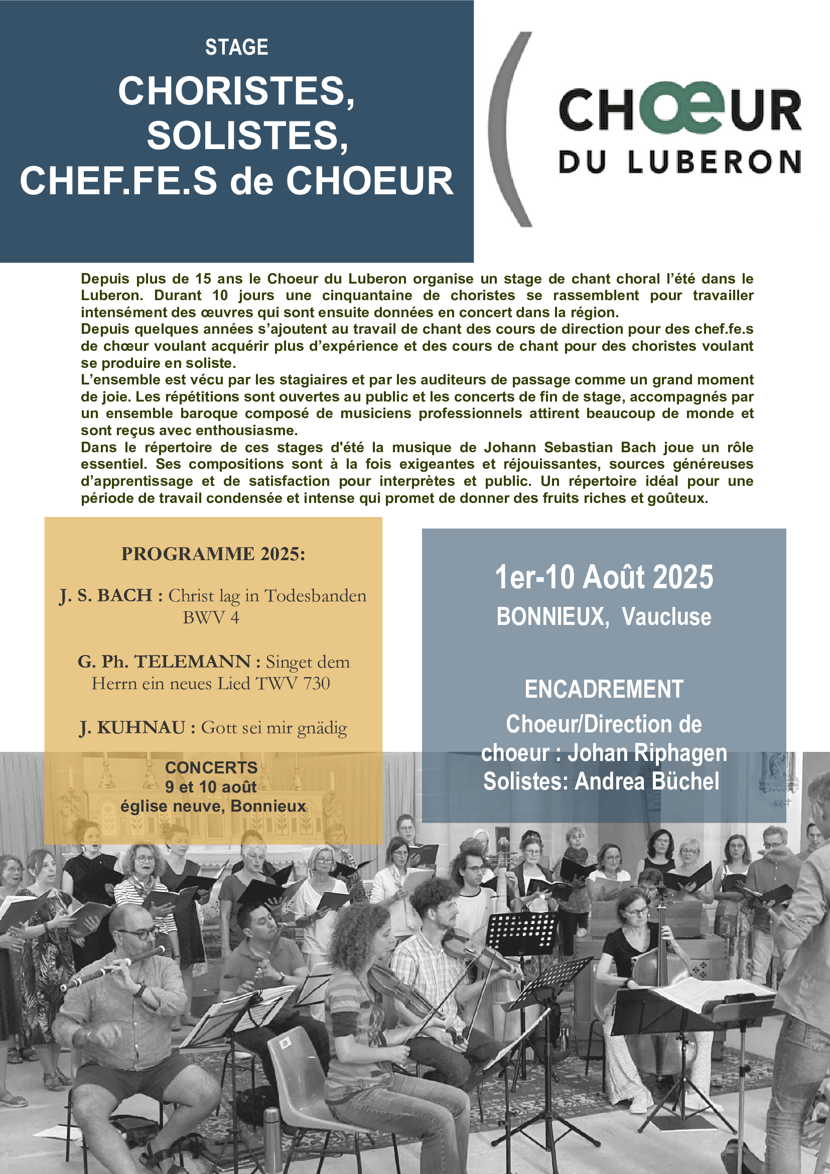 Stage d't du CHOEUR DU LUBERON pour choristes, solistes, chefs de chur,  BACH!