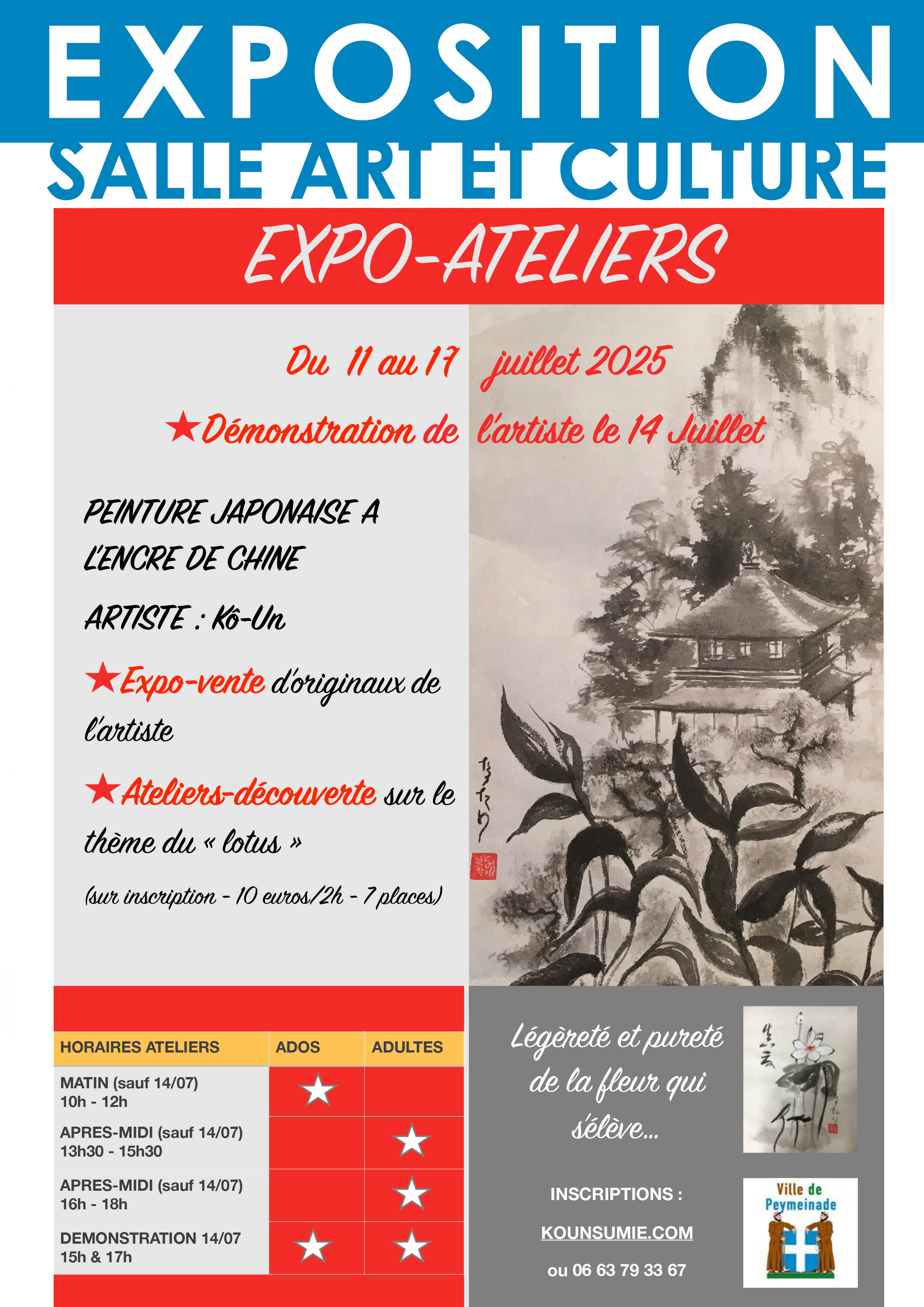 Exposition et ateliers Peinture japonaise  l'encre de chine