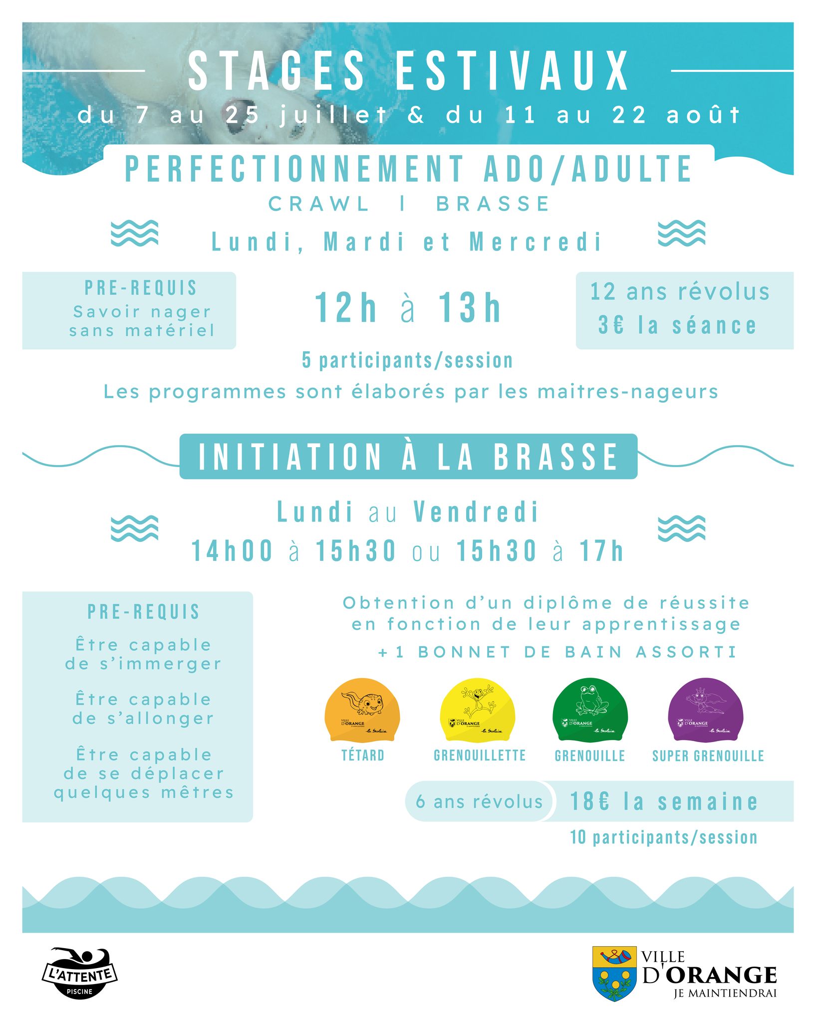 Stages estivaux - piscine l'attente