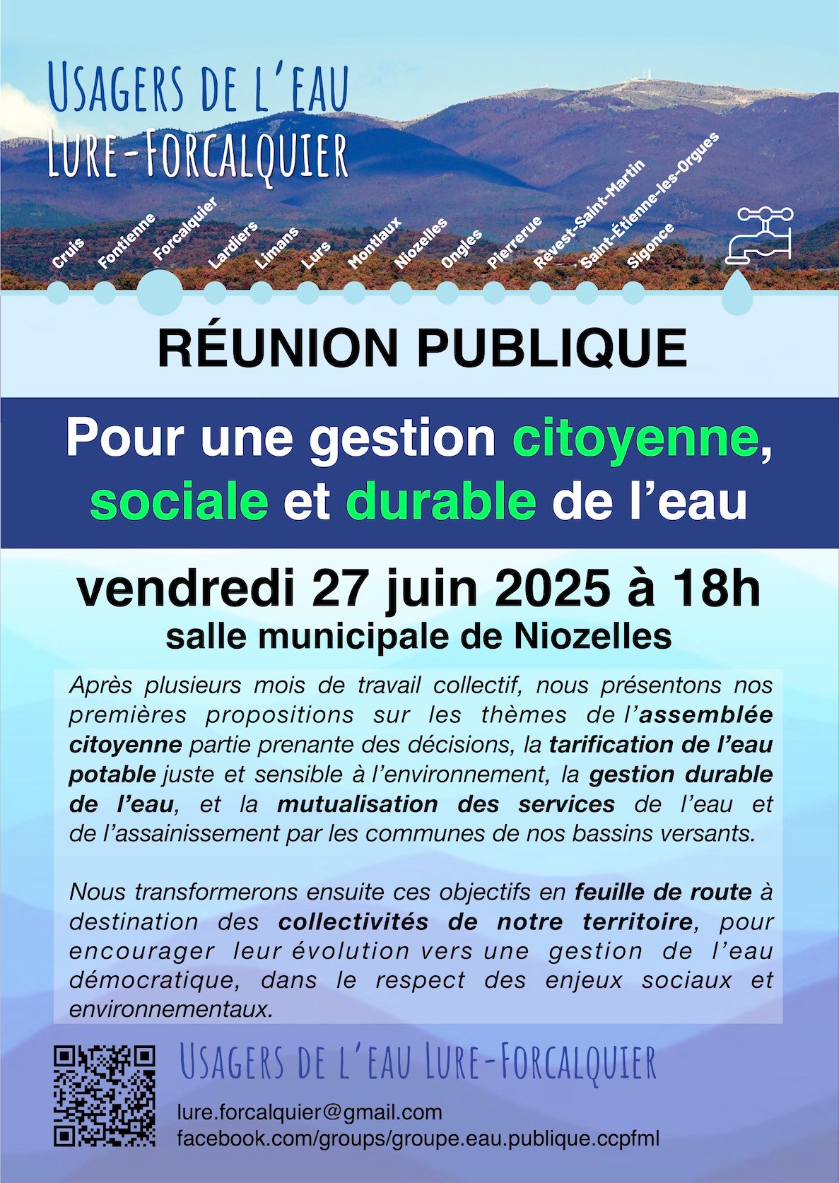 Runion publique pour une gestion citoyenne, sociale et durable de l'eau