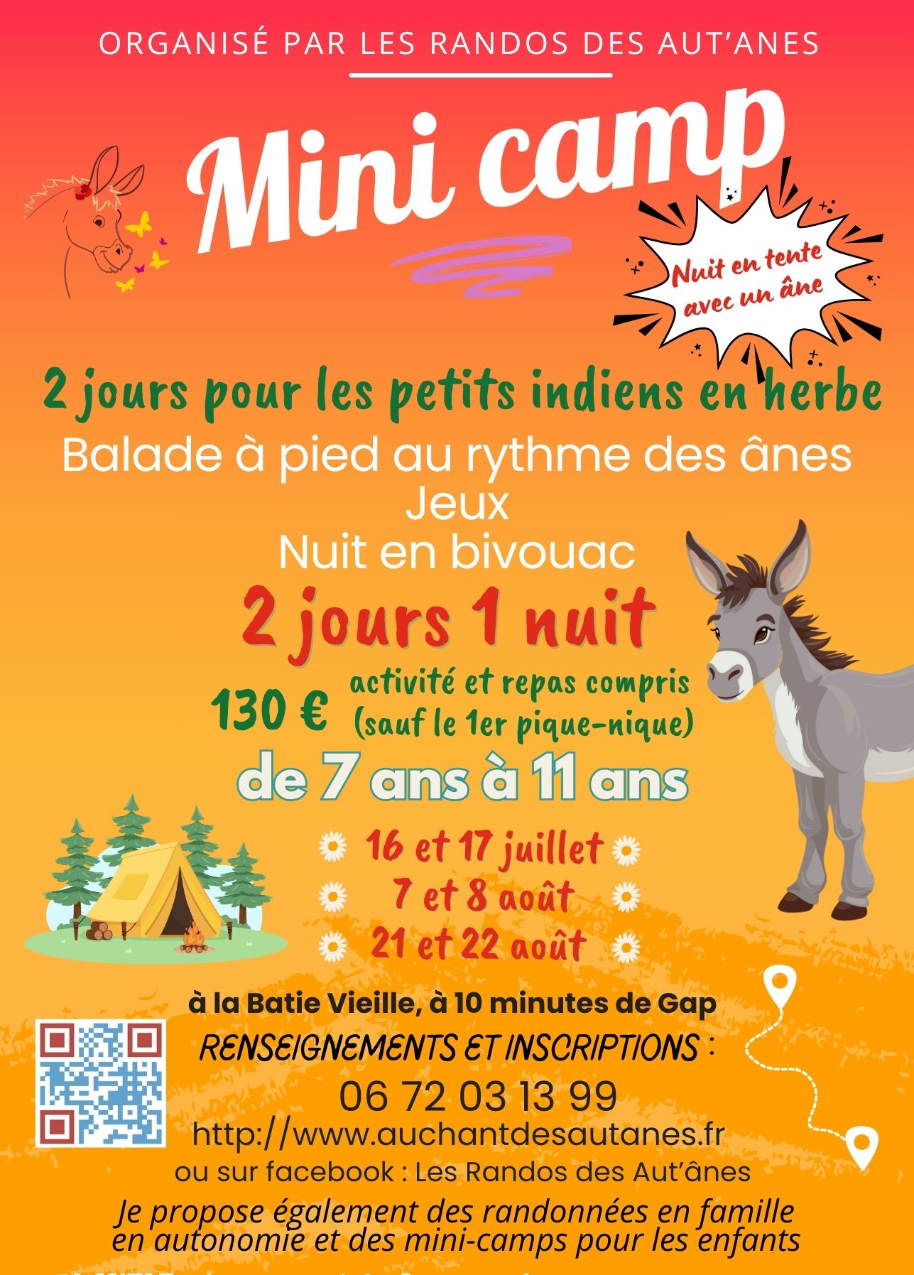 Mini-camp et nuit en tente avec un ne