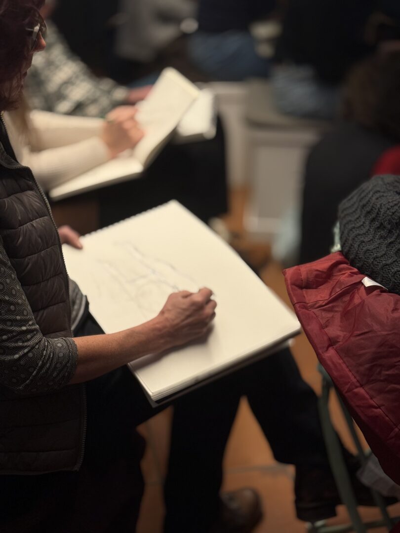 Visite dessine : scne de genre en famille