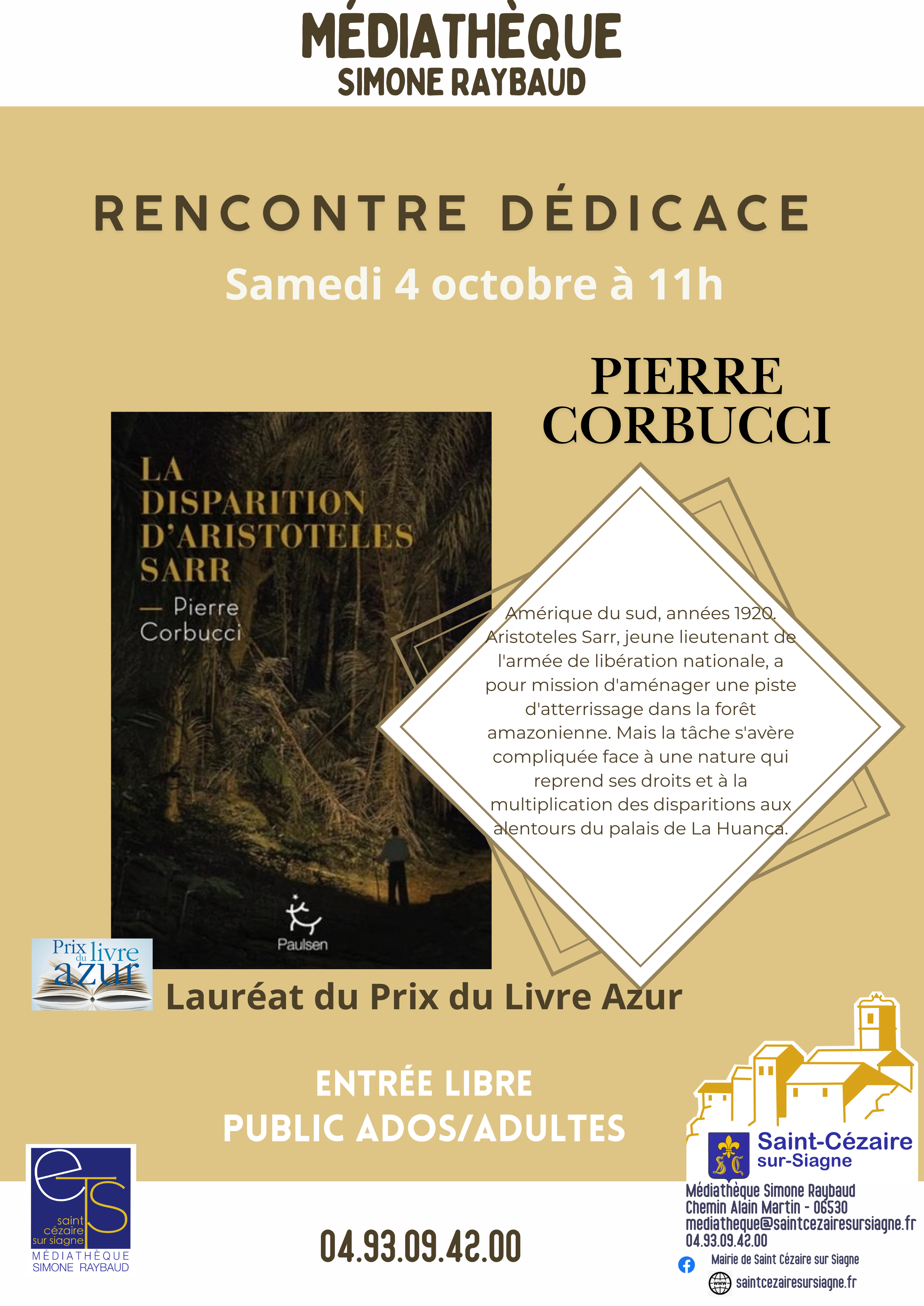 Rencontre avec le Laurat du prix du Livre Azur