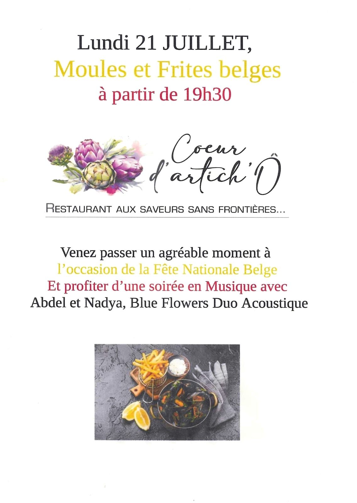 Soire Moules Frites pour la fte nationale Belge  Grambois