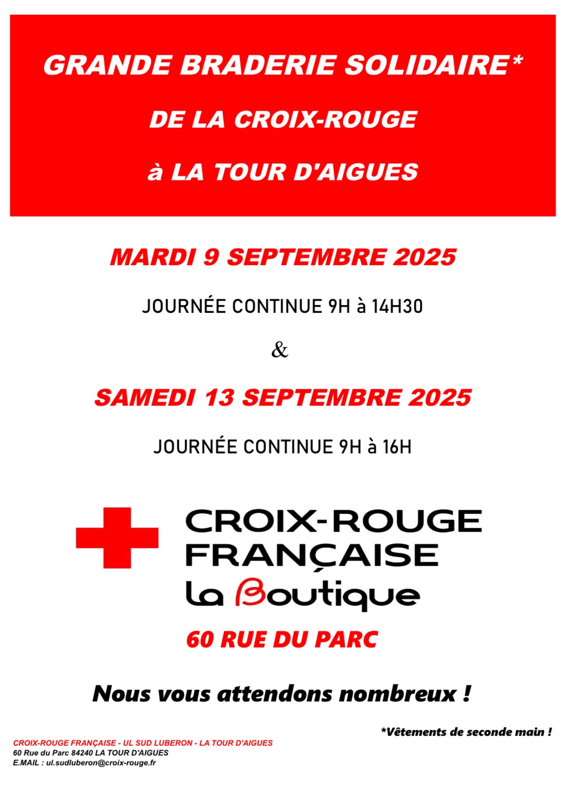 Braderie Solidaire de la Croix Rouge  la Tour d'Aigues