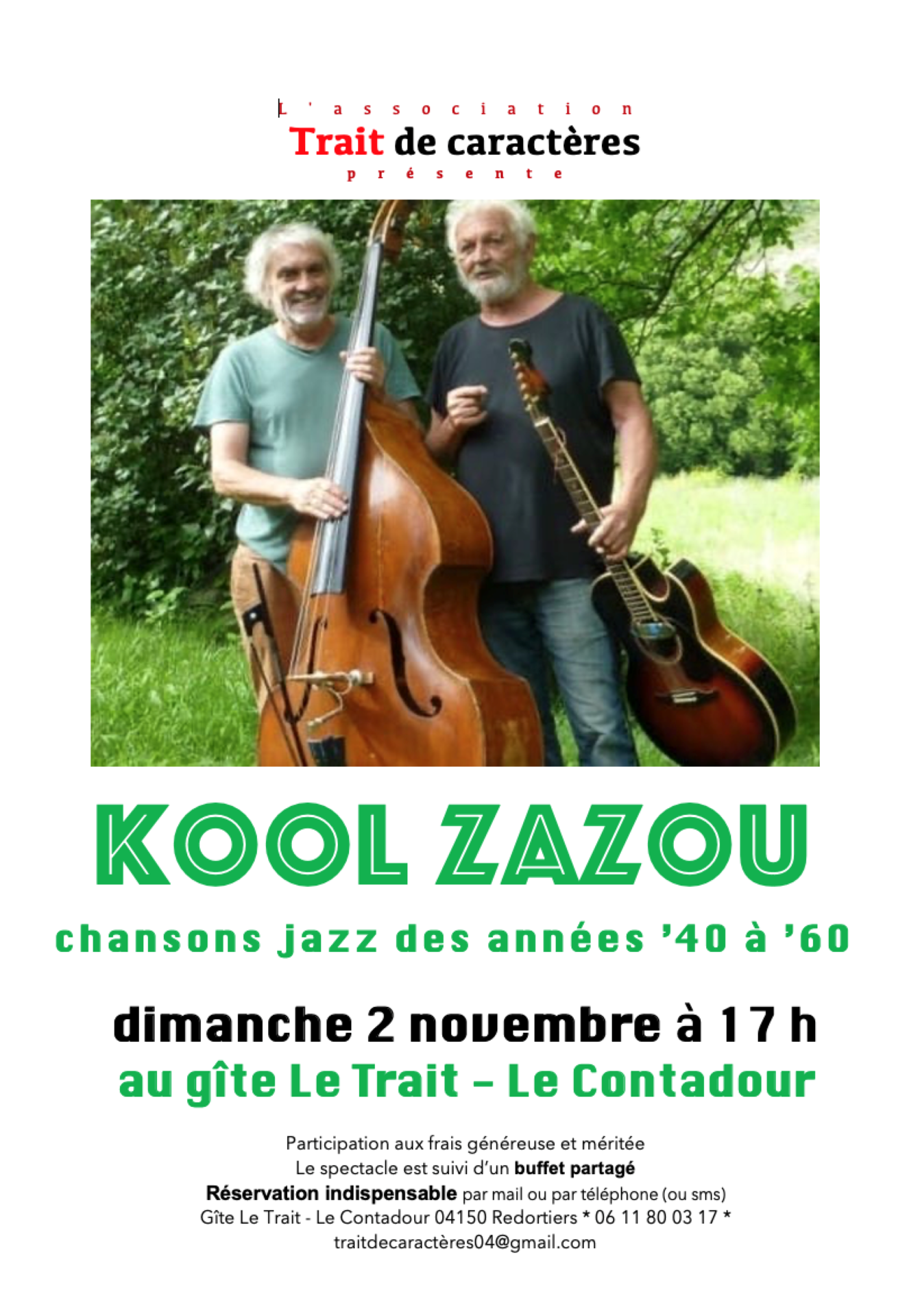 Concert KOOL ZAZOU Chansons Jazz des annes 40  60