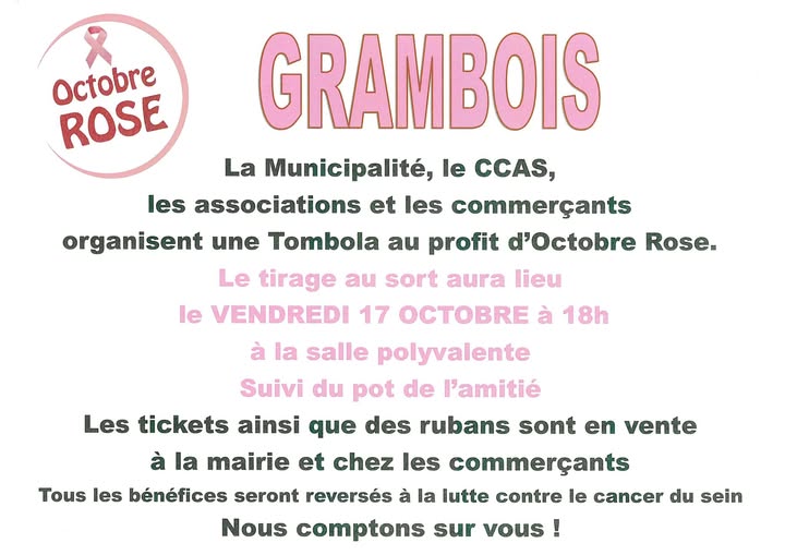 Dans le cadre d'Octobre Rose une tombola est organise par la municipalit, le CCAS, les association et les commerants  Grambois