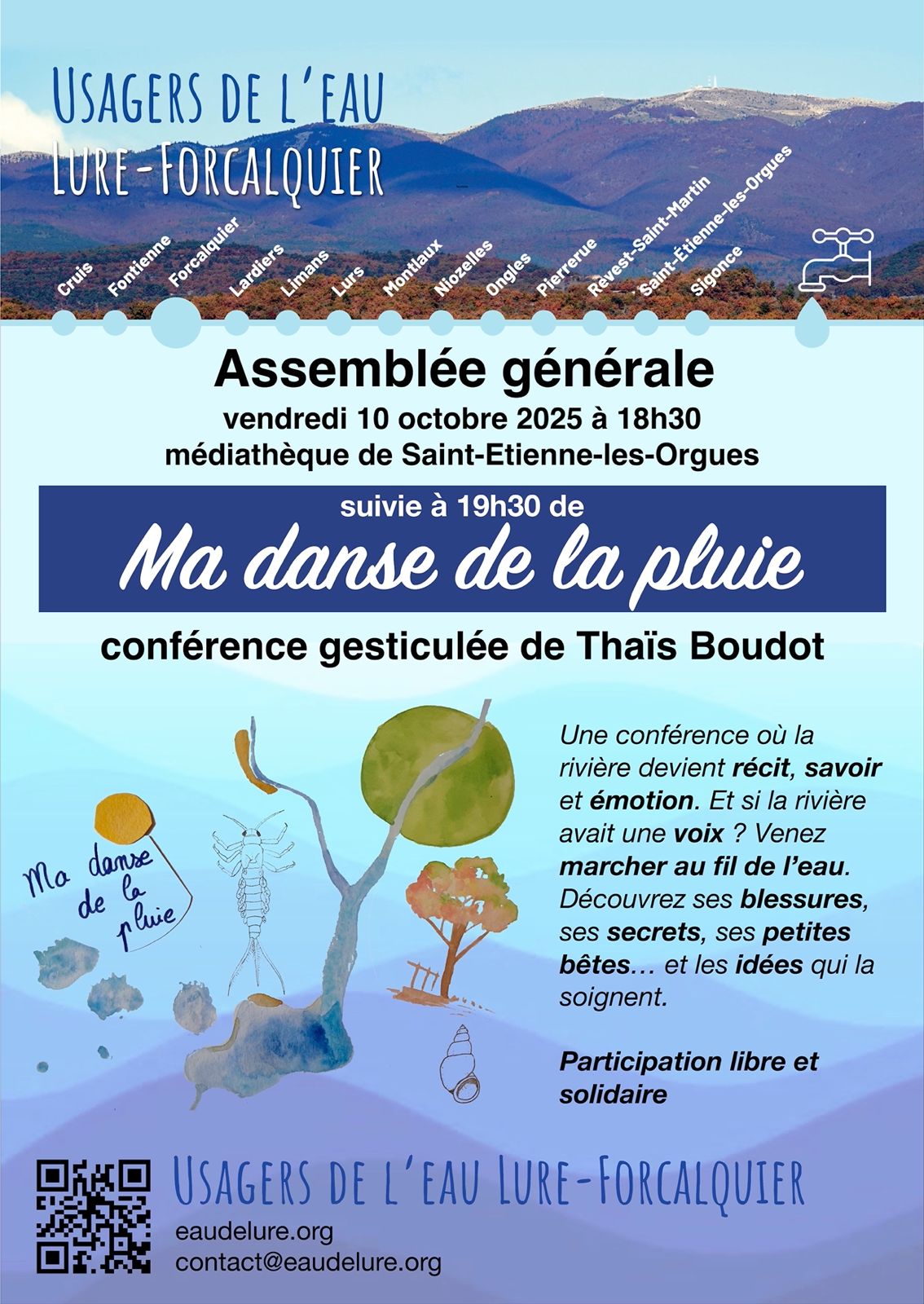 Confrence gesticule sur le thme de l'eau et assemble gnrale de l'association des usagers de l'eau Lure Forcalquier
