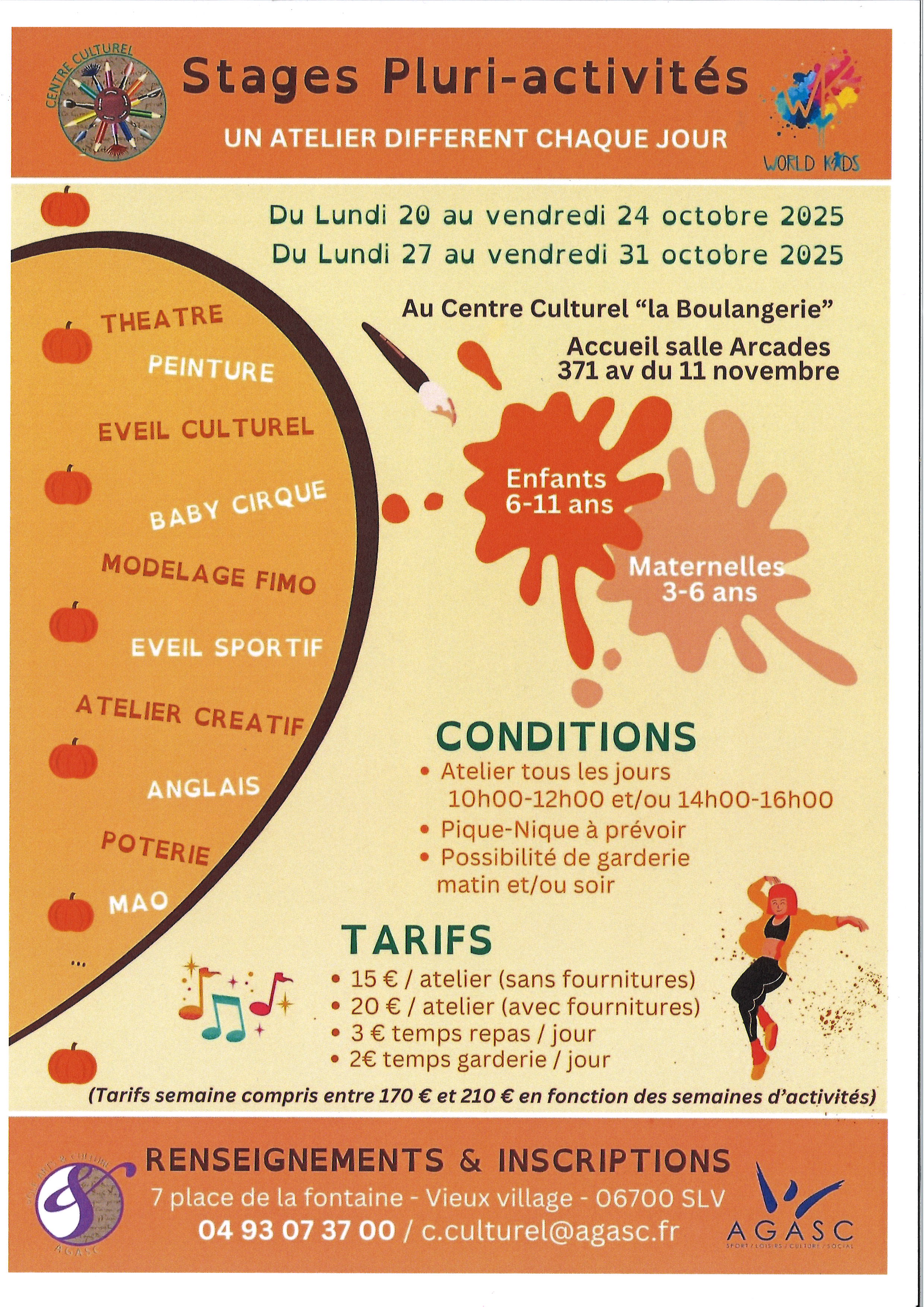 Stages Pluri-activits Centre Culturel  - Vacances de la Toussaint