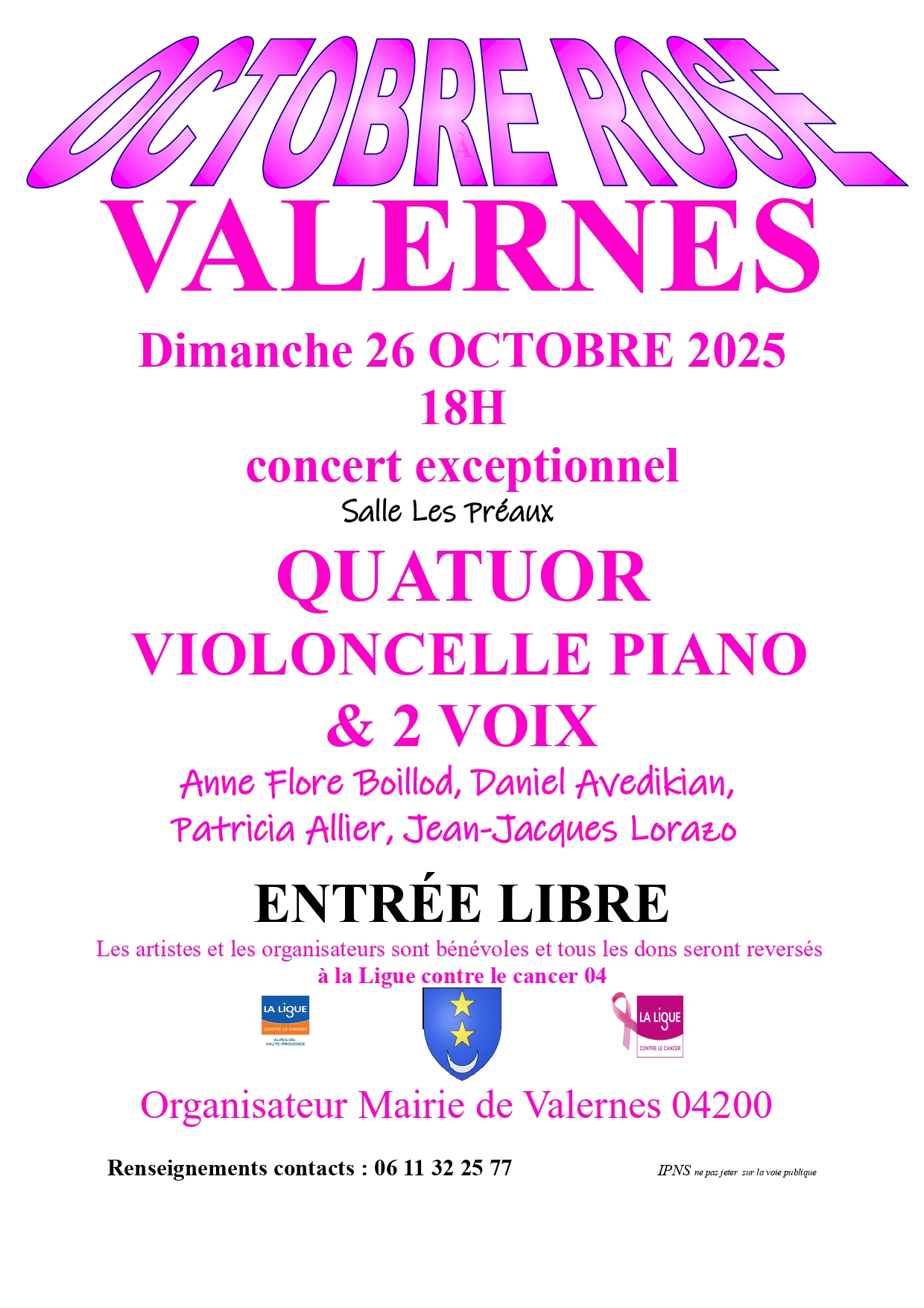 Octobre Rose : Quatuor violoncelle, piano & 2 voix