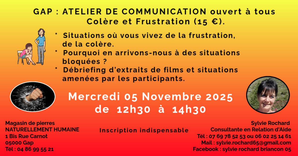 Atelier de Communication Colre et Frustration : Comment s'en Sortir ?