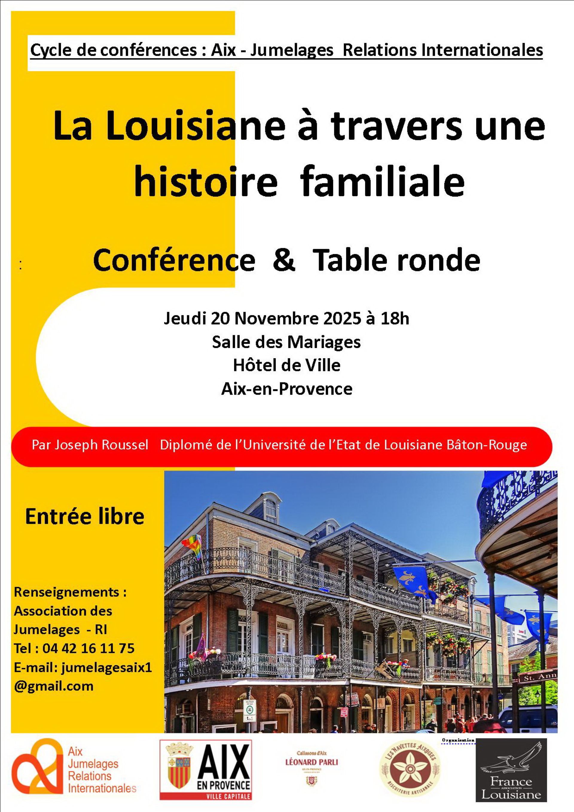 Confrence & Table ronde La Louisiane  travers une histoire familiale