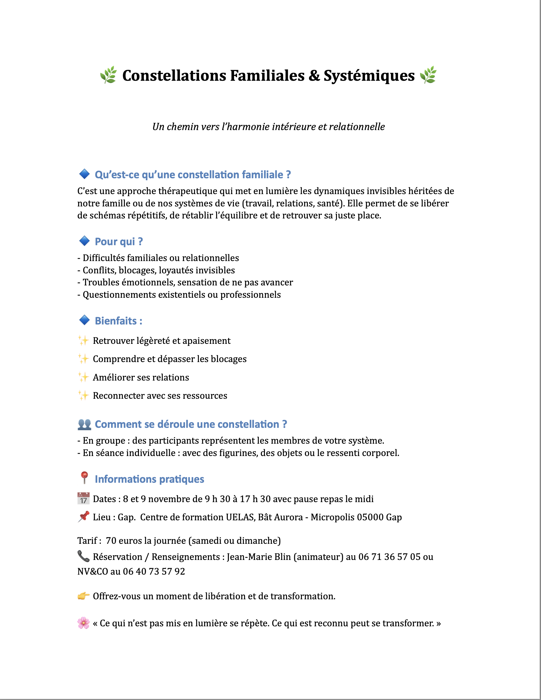 Confrence : Constellations familiales