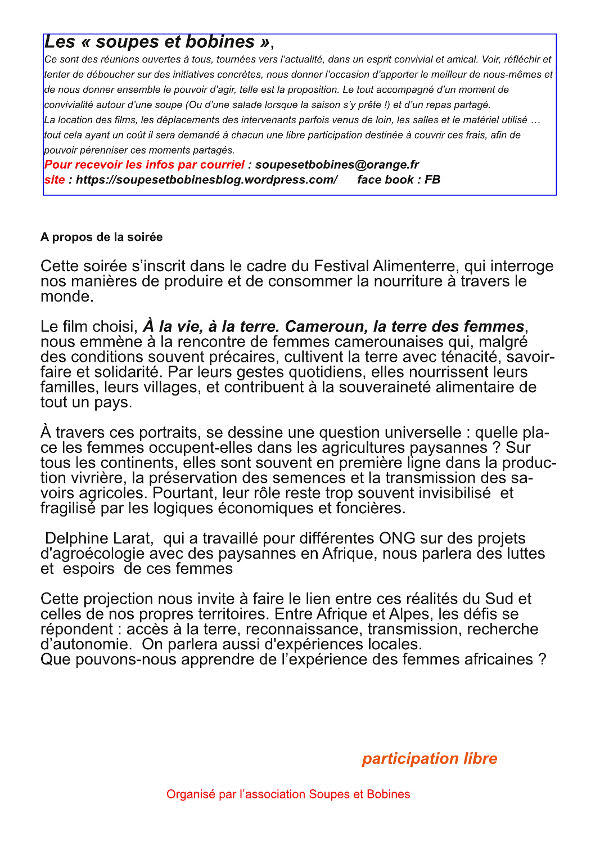 Soire Soupes et Bobines : 