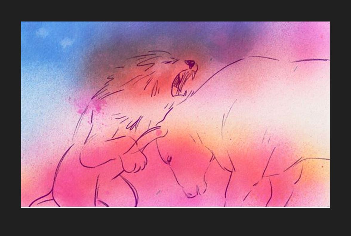 Un lion arm d'un caduce