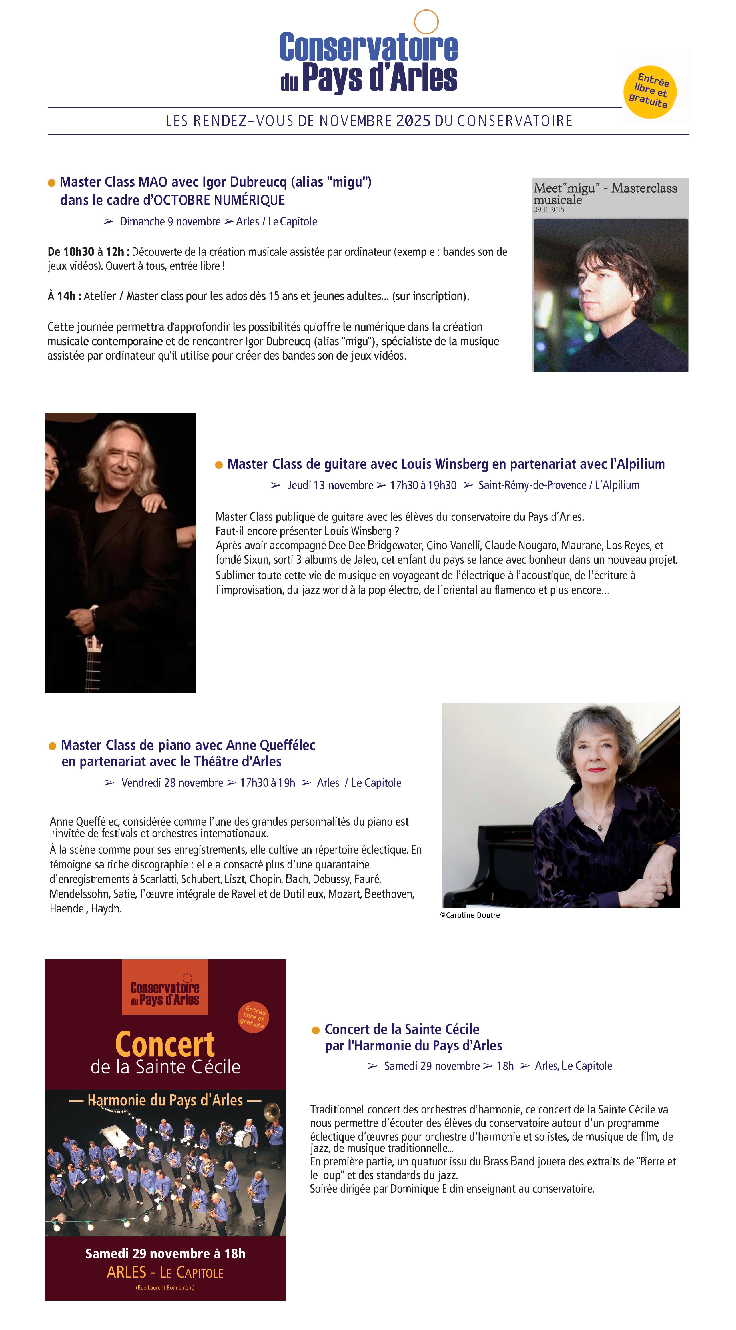 Les rendez-vous de novembre 2025 du Conservatoire