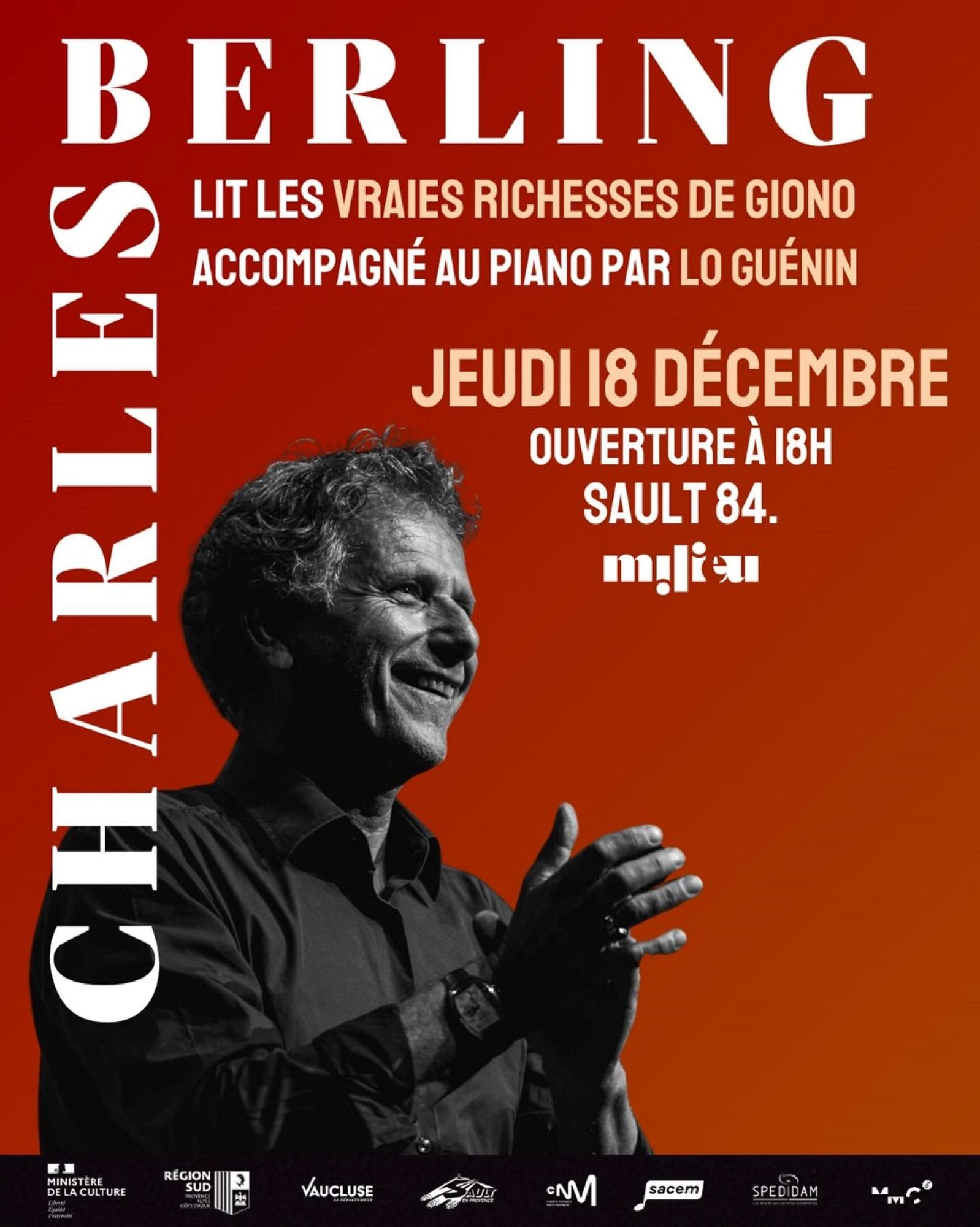 Les spectacles vivants au M![lieu] : Lecture musicale de Charles Berling