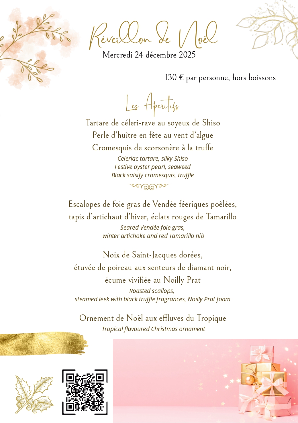 Menu du Rveillon de Nol 2025 - la Table de la Rserve