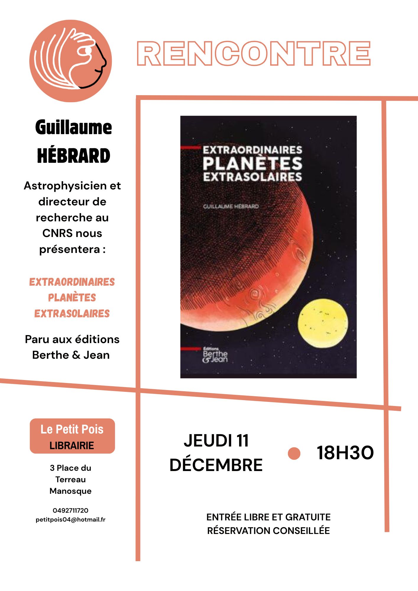 Rencontre  la librairie le Petit Pois avec Guillaume Hbrard