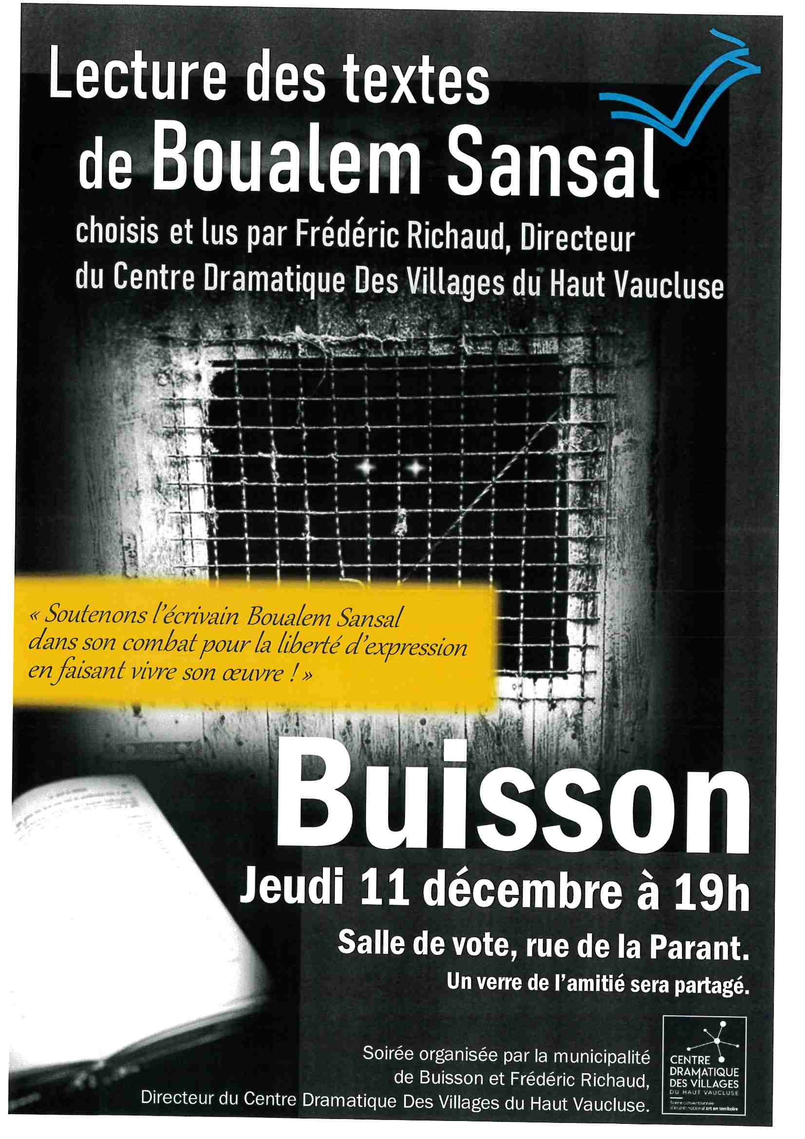 Lecture des textes de Boualem Sansal - Centre Dramatique des Villages