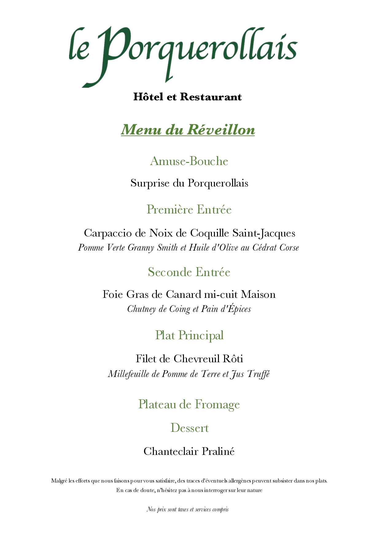 Dner du 31 dcembre 2025 au Porquerollais