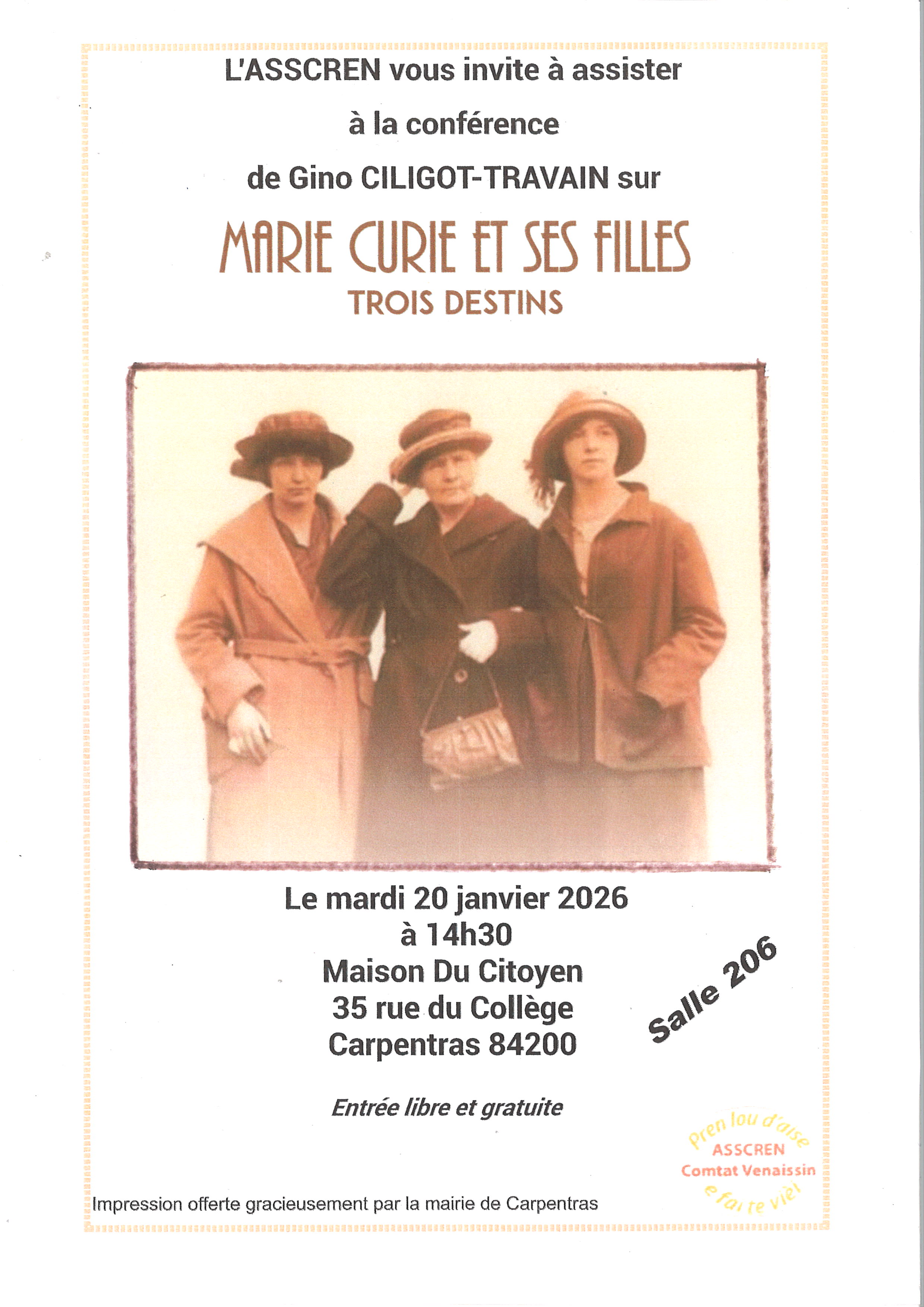 Conf�rence : Marie Curie et ses Filles, 3 destins