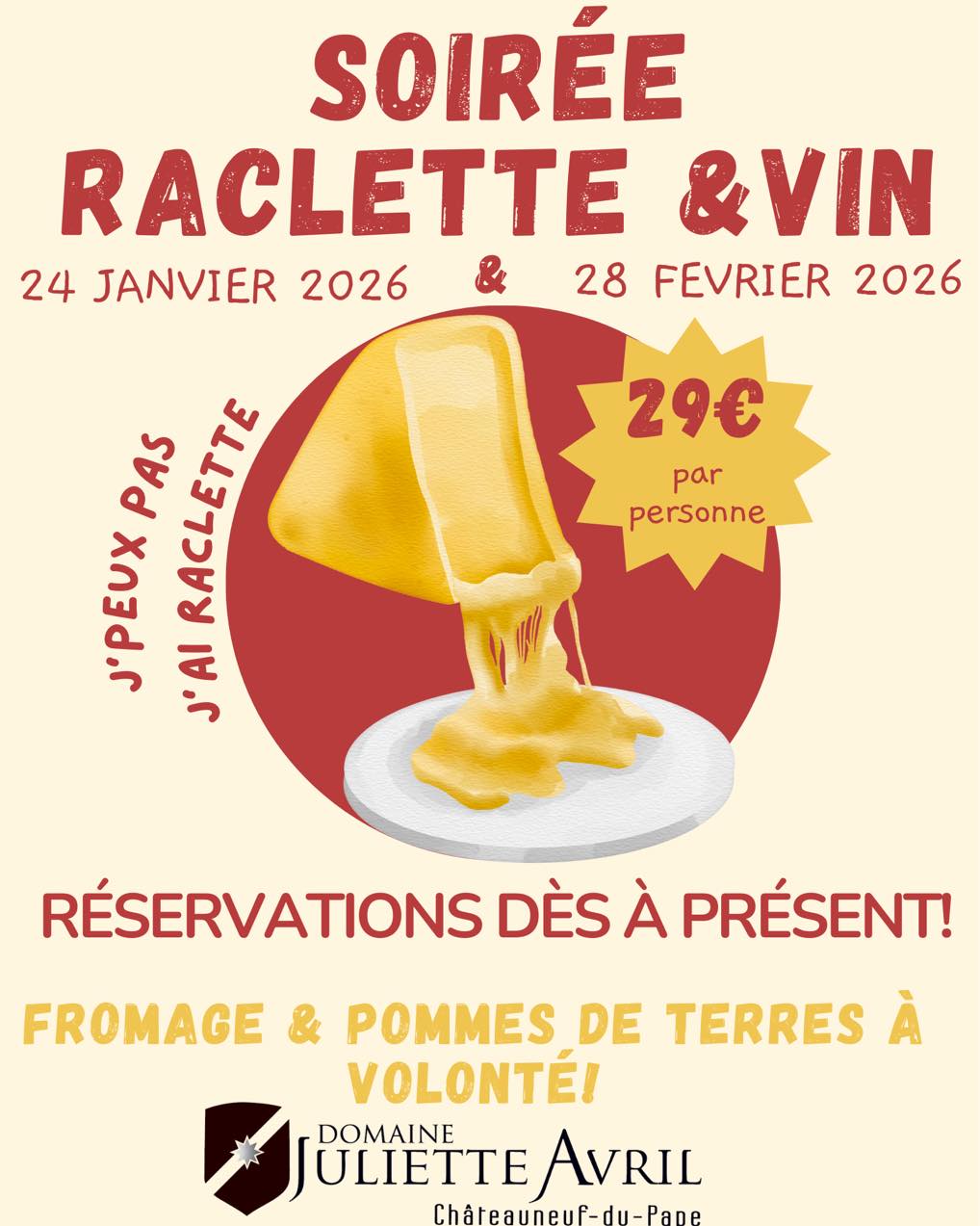Soir�es raclette & vin au Domaine Juliette Avril