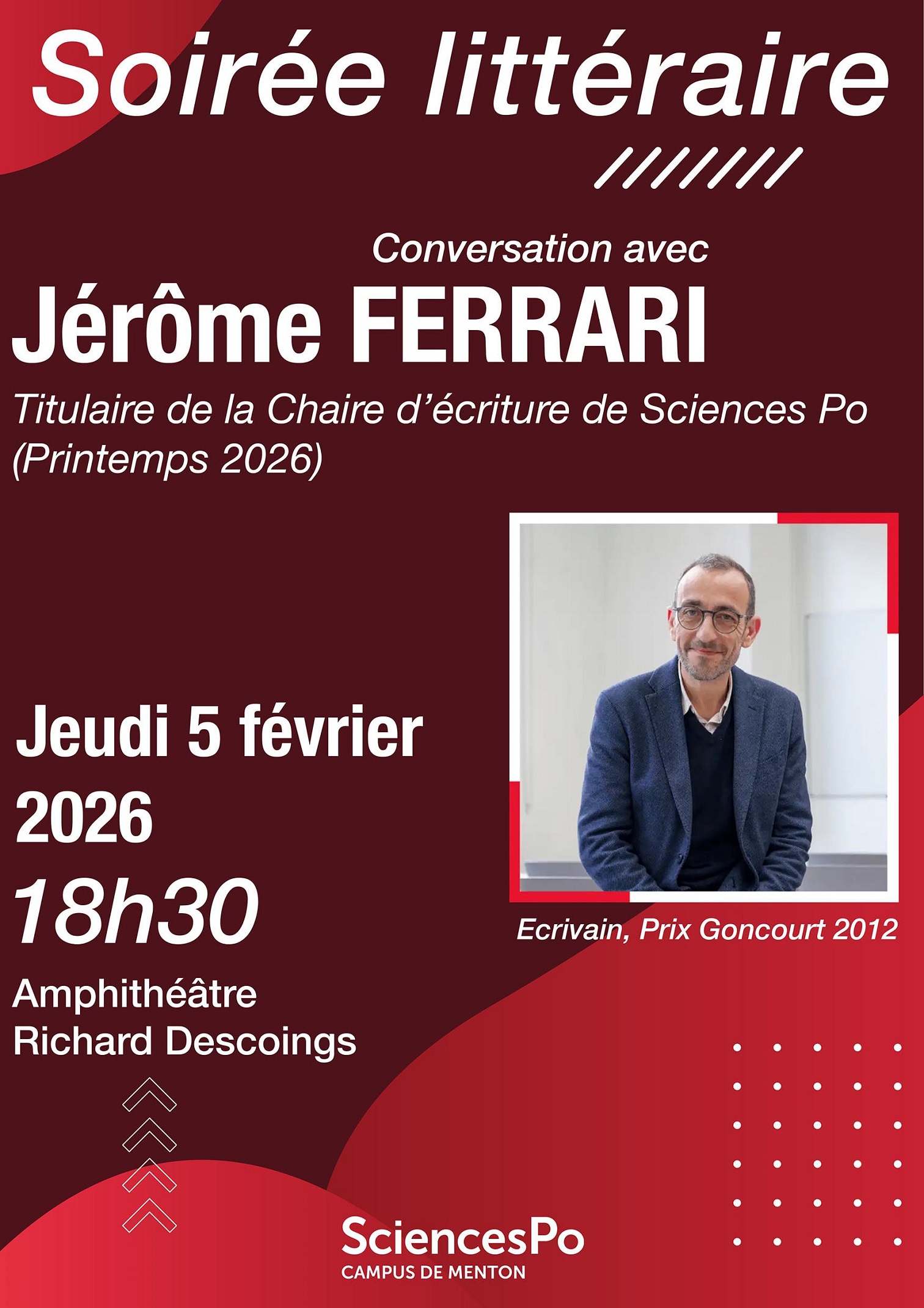 Soir�e litt�raire : Conversation avec J�r�me Ferrari