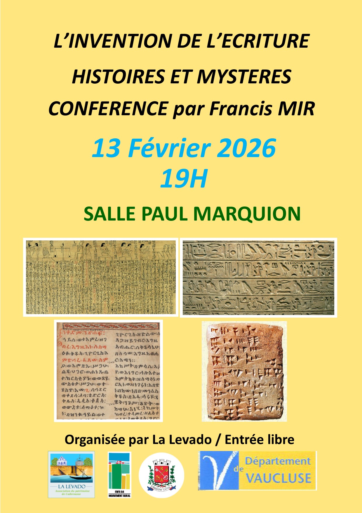 Conf�rence - L'invention de l'�criture, histoires et myst�res