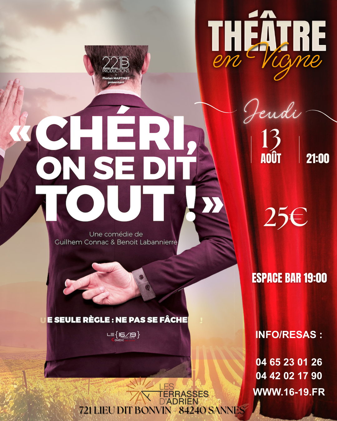 Th��tre en vigne aux Terrasses d'Adrien :   CHERI ON SE DIT TOUT