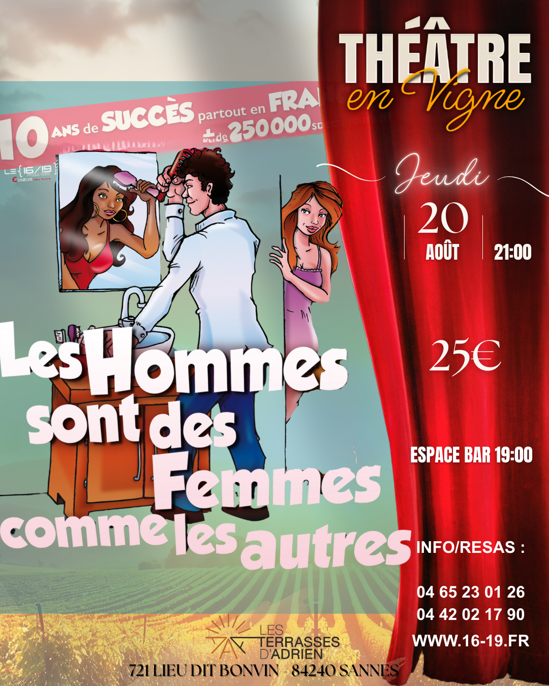 Th��tre en vigne aux Terrasses d'Adrien : LES HOMMES SONT DES FEMMES COMME LES AUTRES