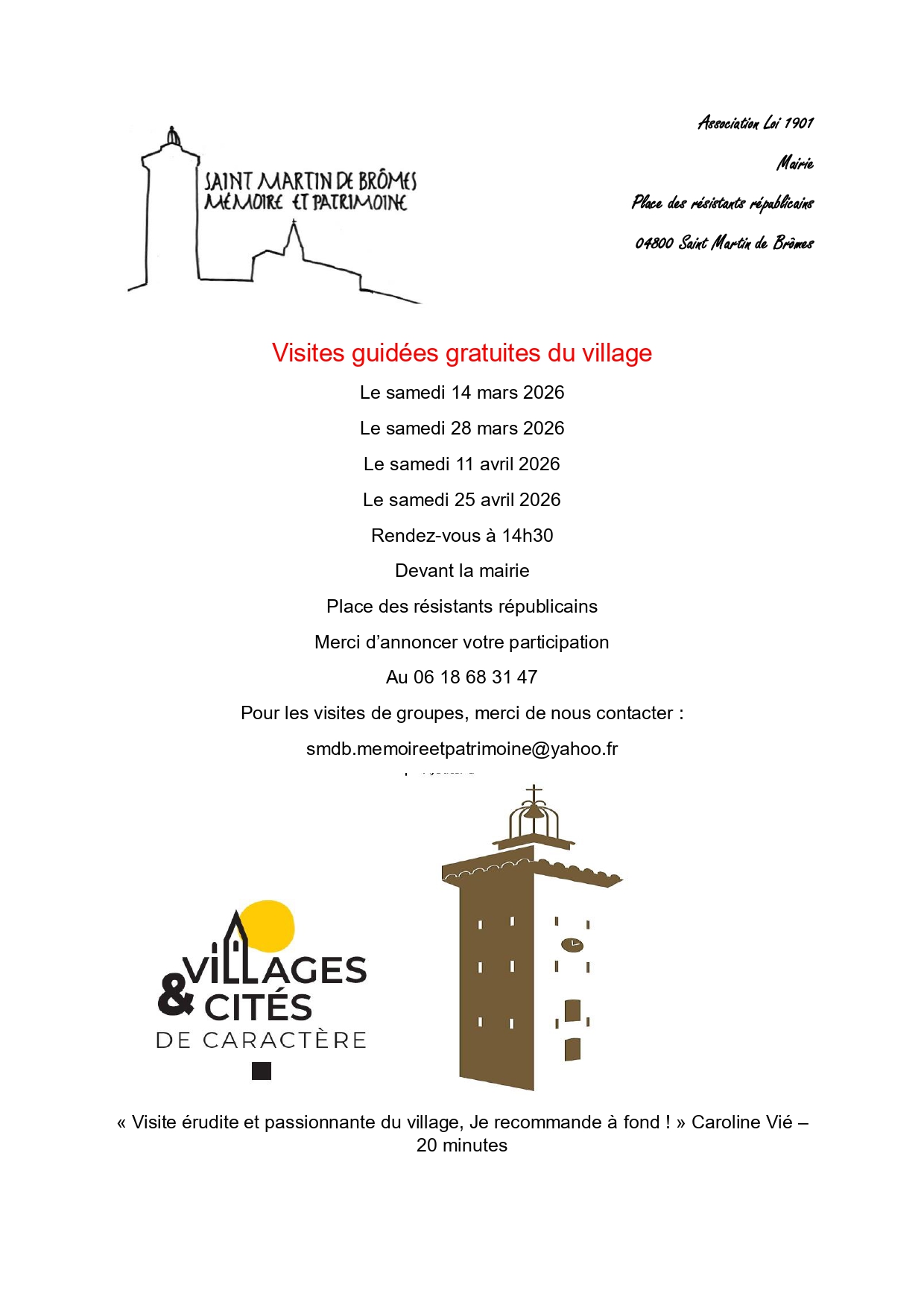 Visites guid�es gratuites de Saint -Martin de Br�mes