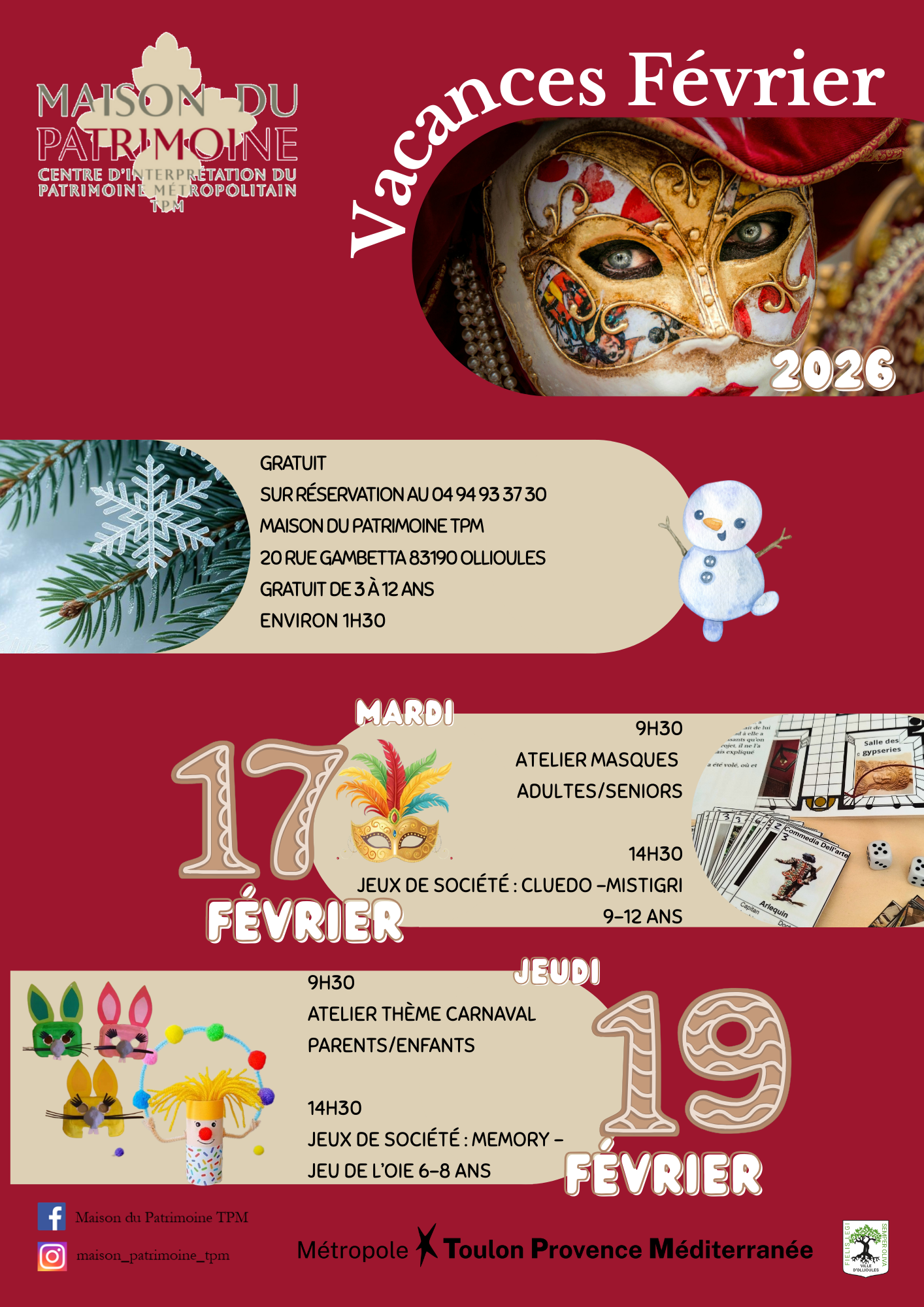 Ateliers pour les vacances de F�vrier � la Maison du Patrimoine Toulon Provence M�diterran�e