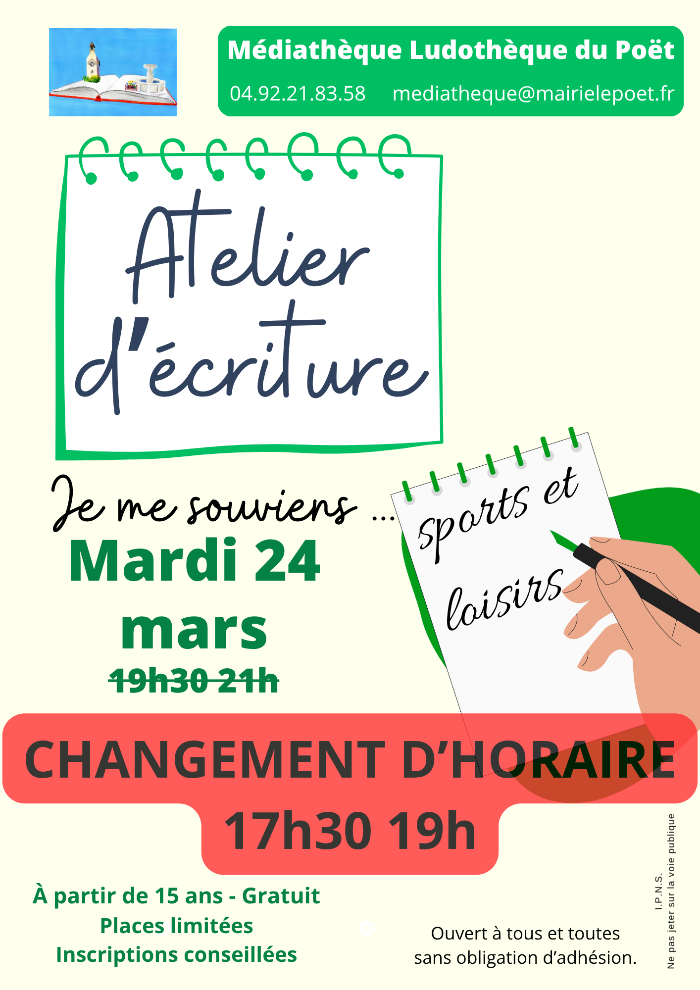 Atelier d'�criture pour ados et adultes