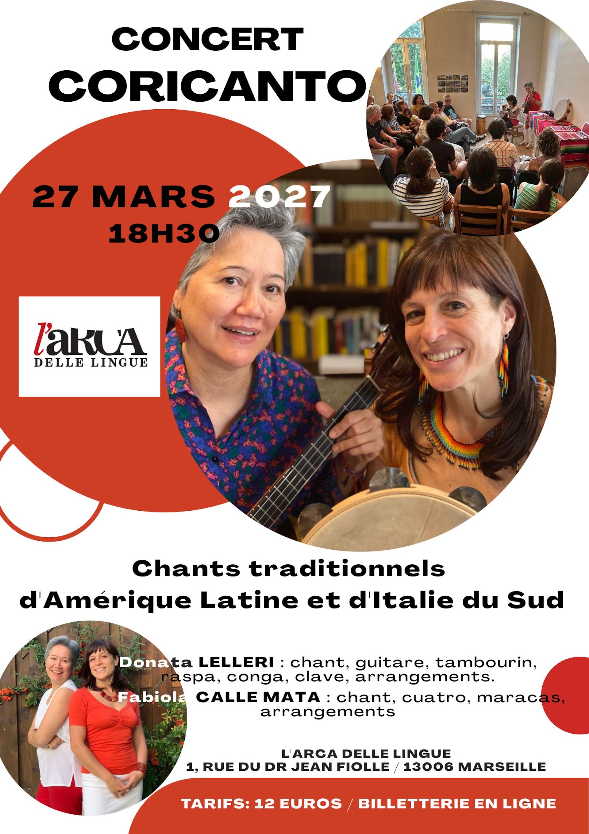 Concert duo Coricanto : chants traditionnels d'Amerique Latine et de l'Italie du Sud