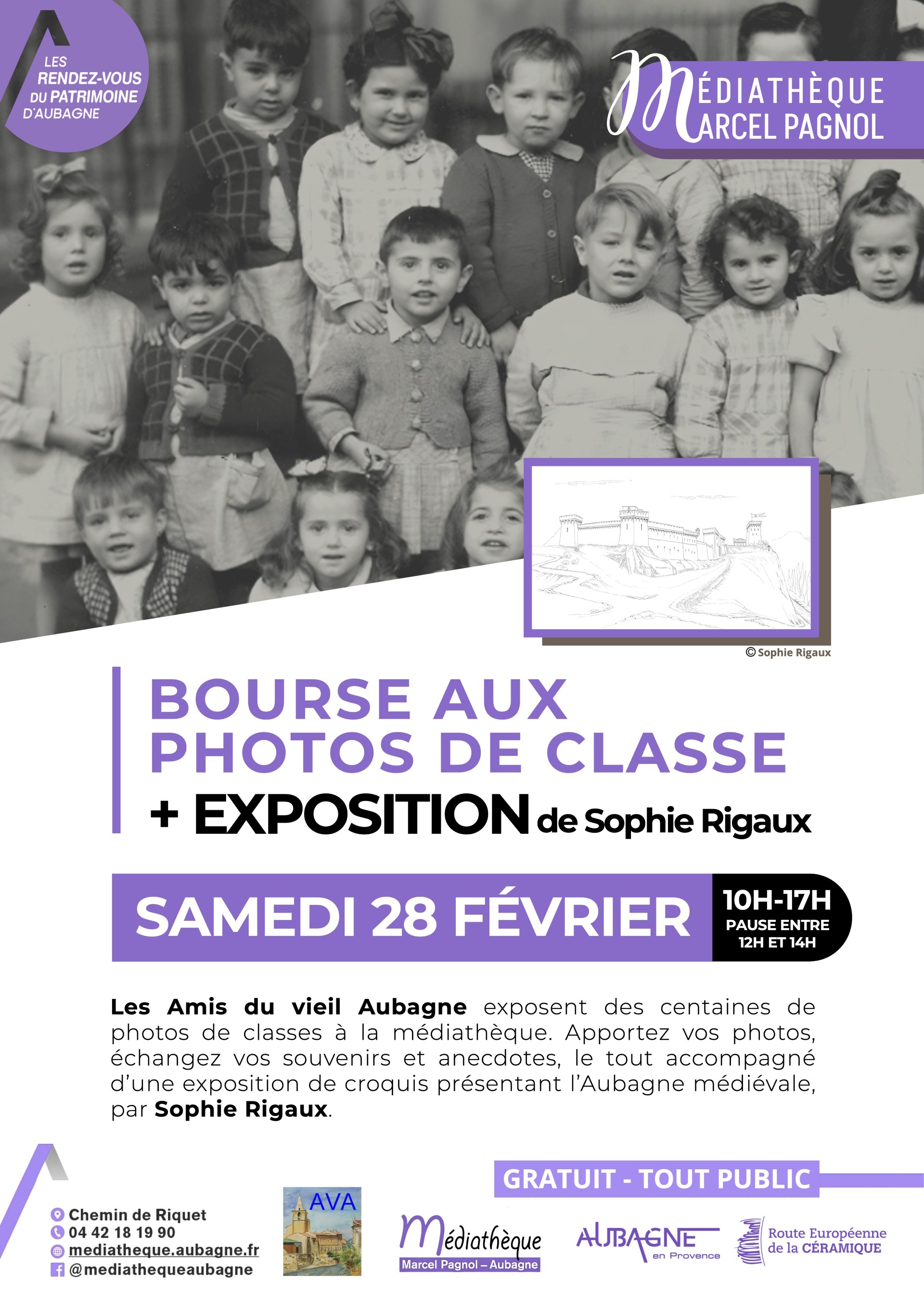 Bourse aux photos de classe et exposition d�esquisses sur l�Aubagne m�di�vale de Sophie Rigaux.