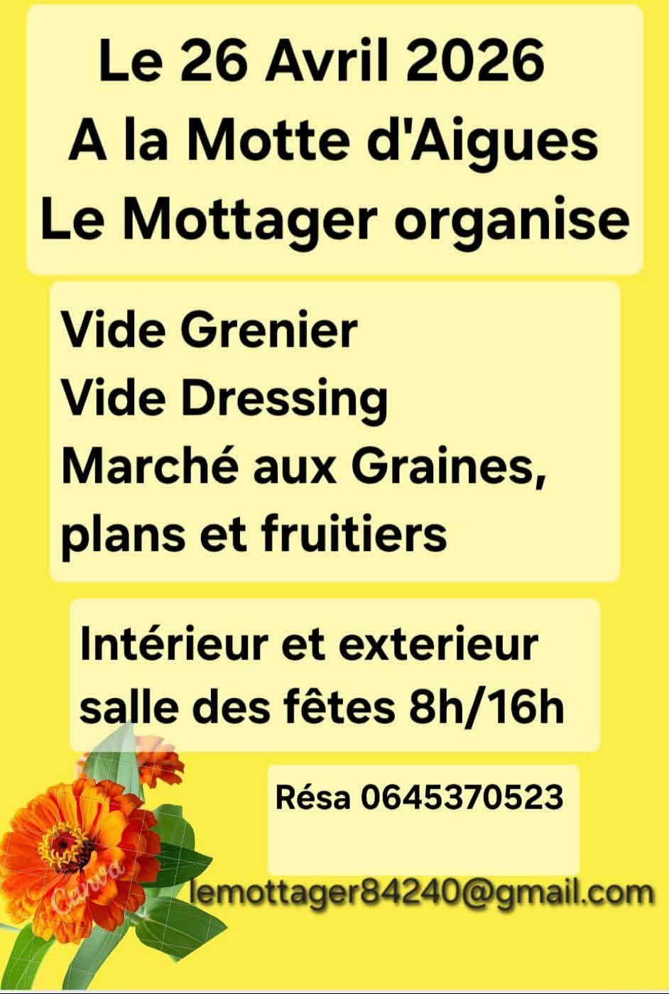 3 �v�nements en 1 :Le Mottager organise: vide grenier, vide dressing, march� au graines, plans et fruitiers � La Motte d'Aigues